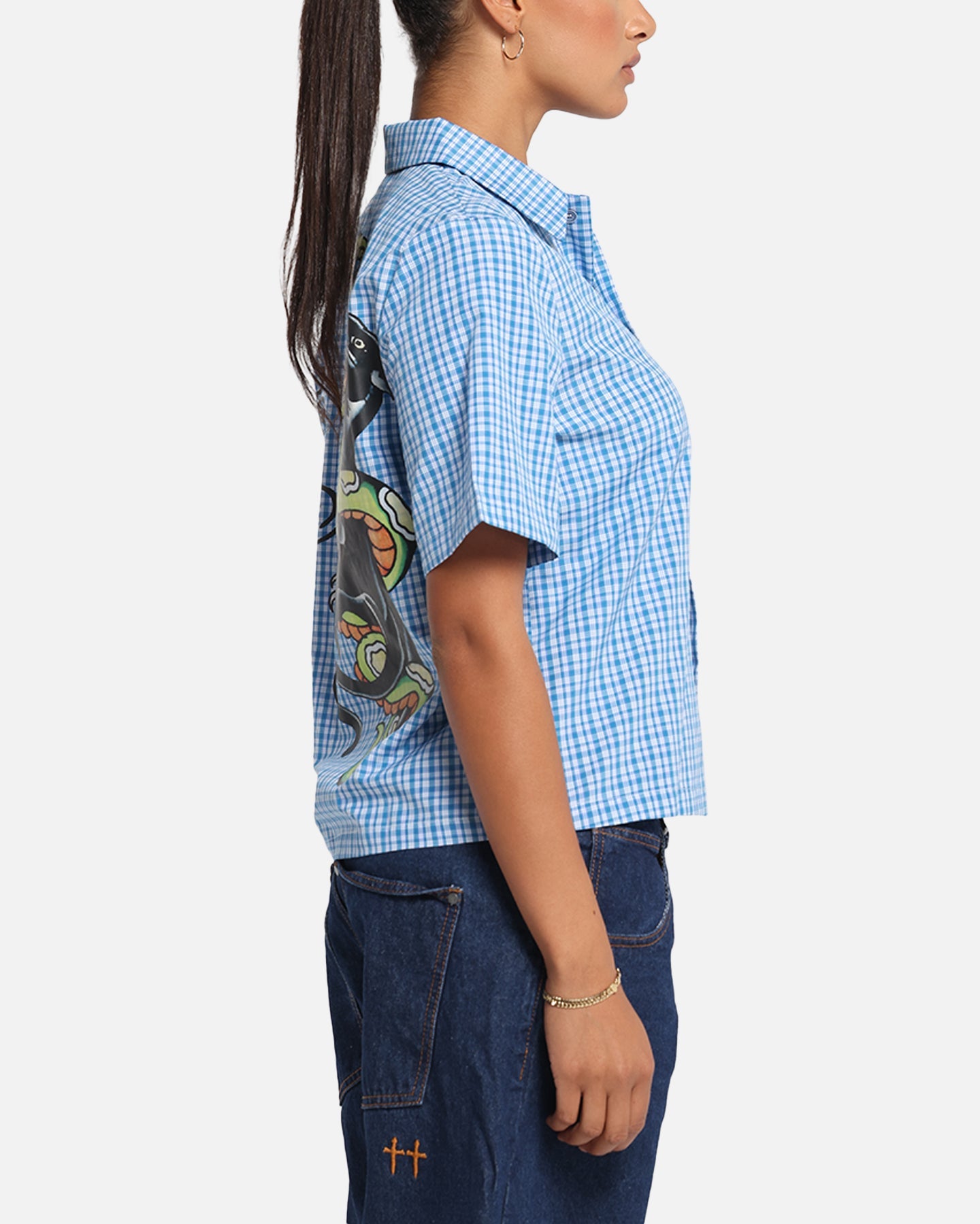 Ed Hardy Panther Button-Up Shirt Blue Style001