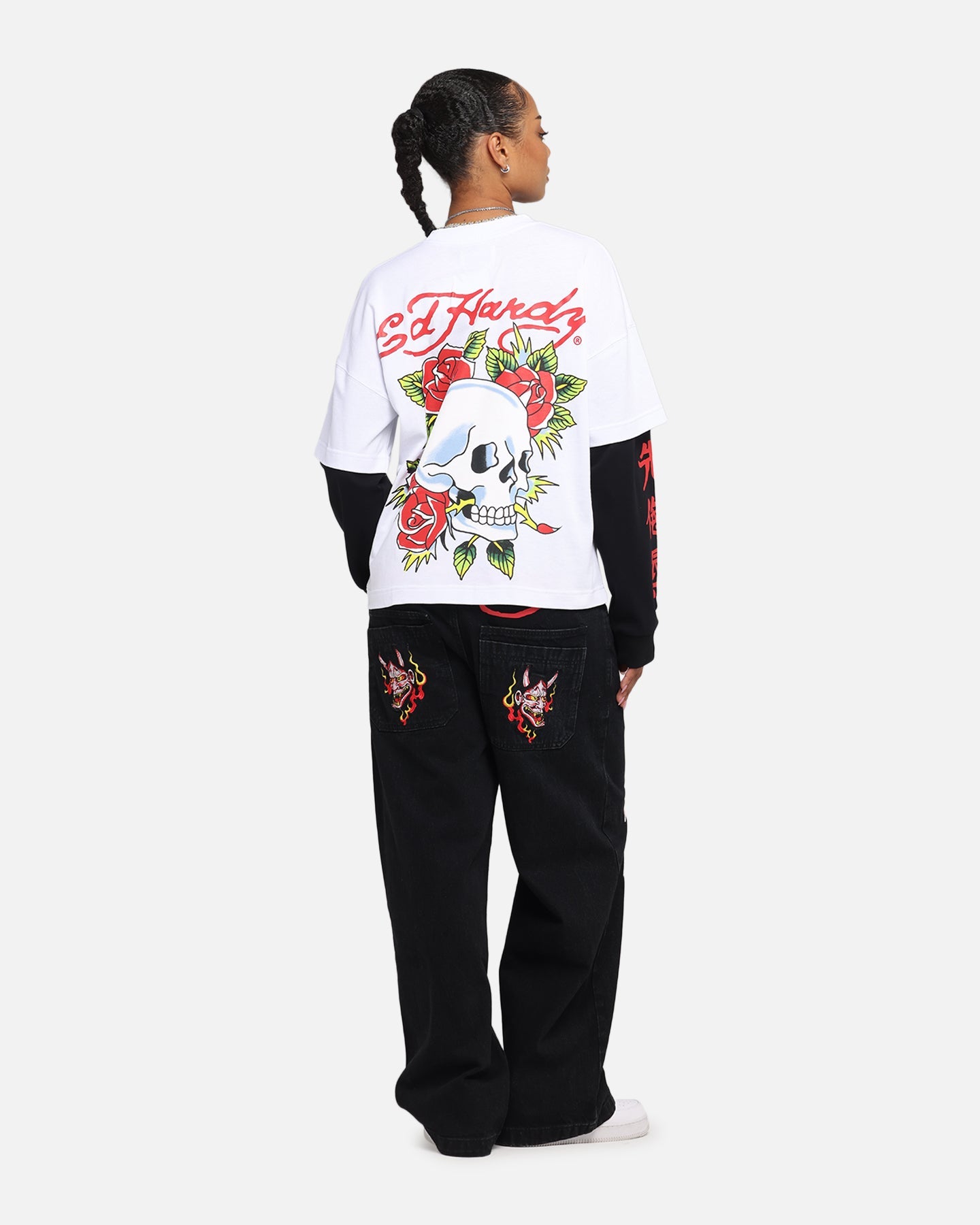 Ed Hardy Skull Layered Long Sleeve T-Shirt White Style001