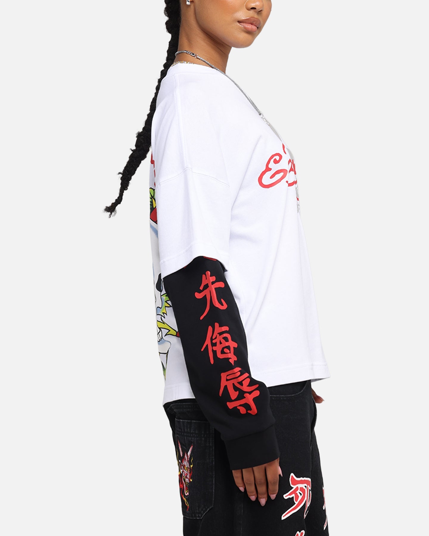 Ed Hardy Skull Layered Long Sleeve T-Shirt White Style001