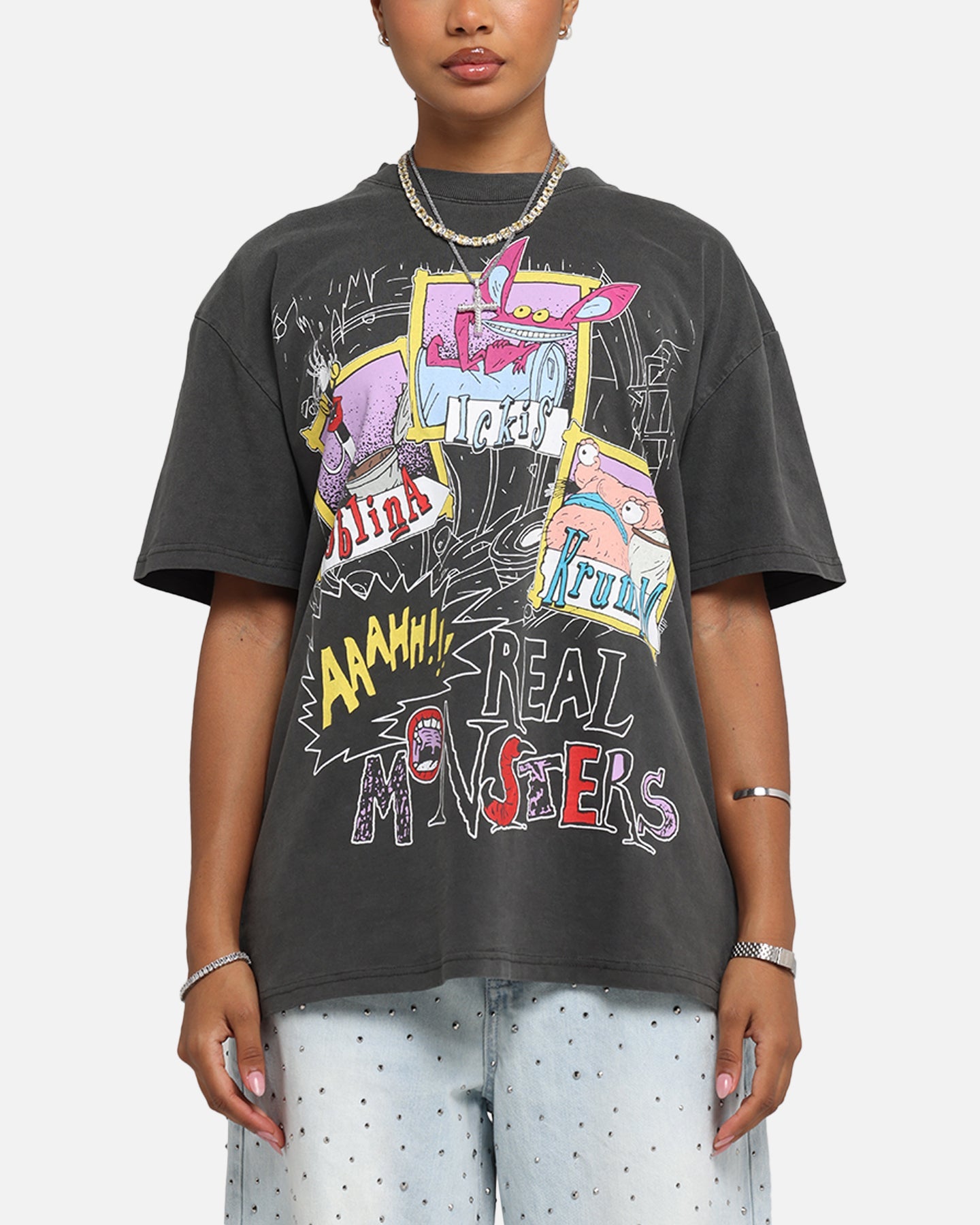 American Thrift x Aaahh!!! Real Monsters Monsters Heavy T-Shirt Black Wash Style001