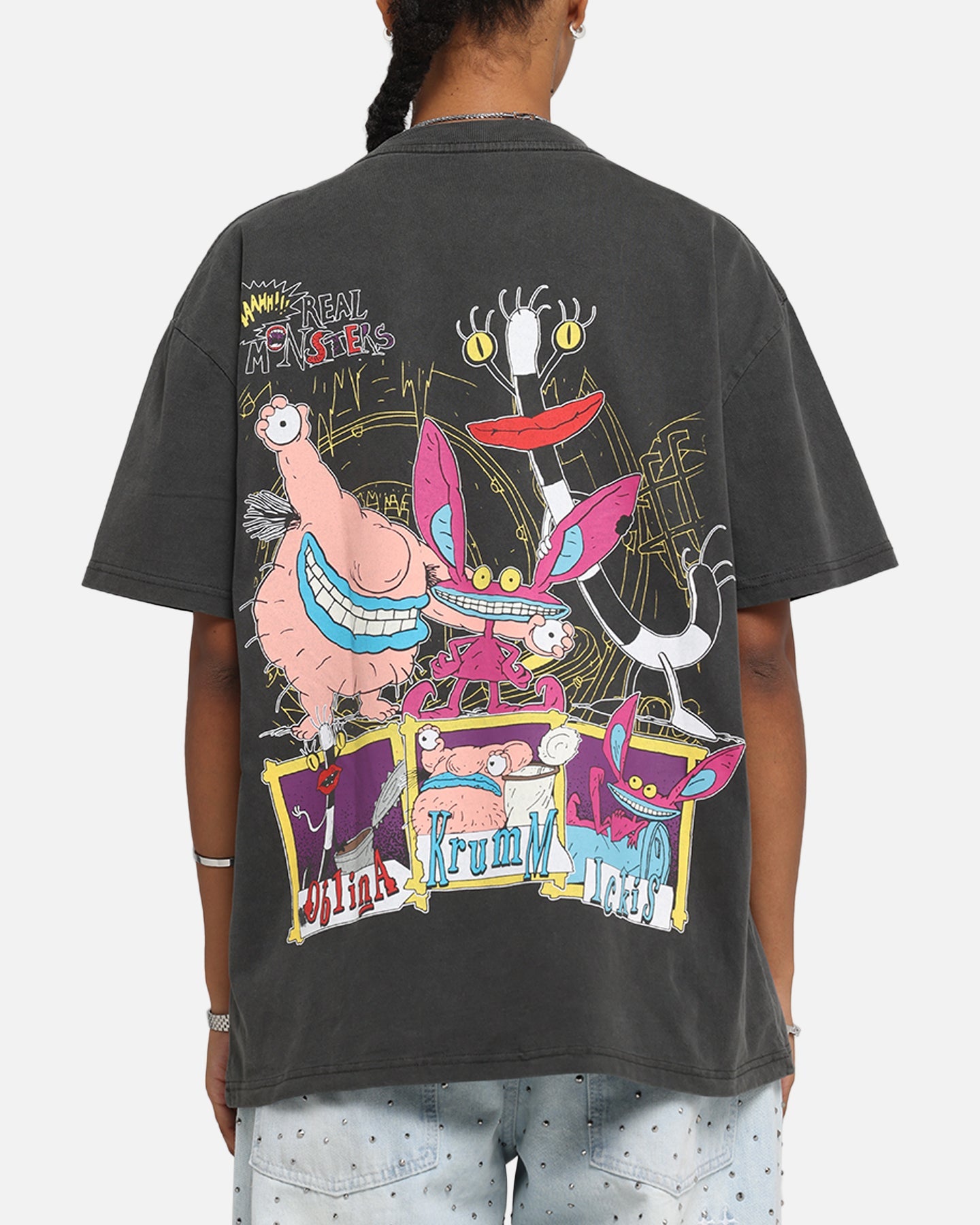 American Thrift x Aaahh!!! Real Monsters Monsters Heavy T-Shirt Black Wash Style001