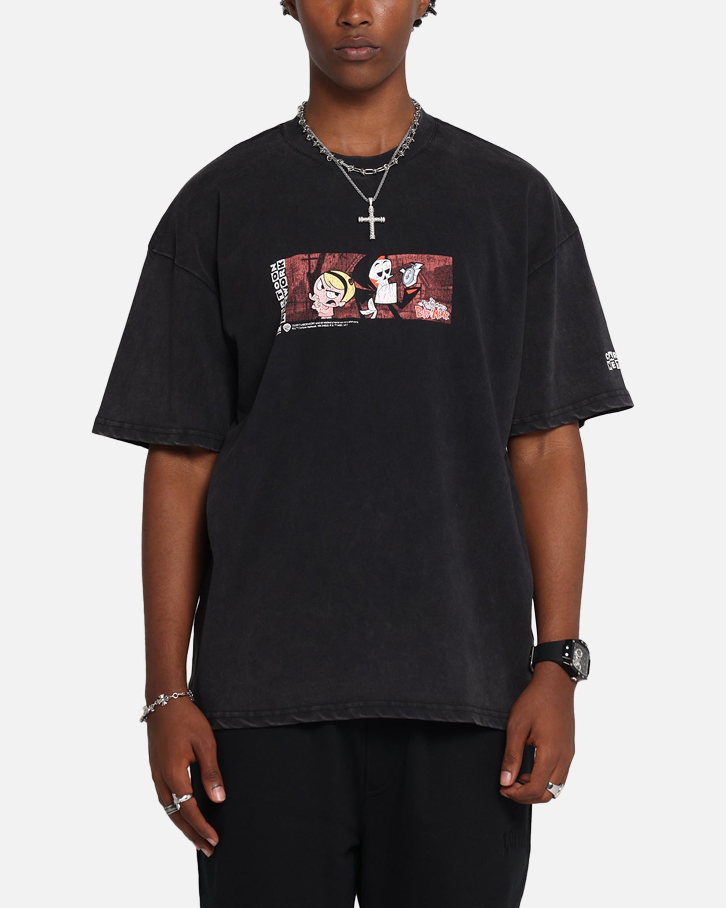 73 Studio X Cartoon Network Bill & Mandy Box Logo Vintage T-Shirt Black Acidwash