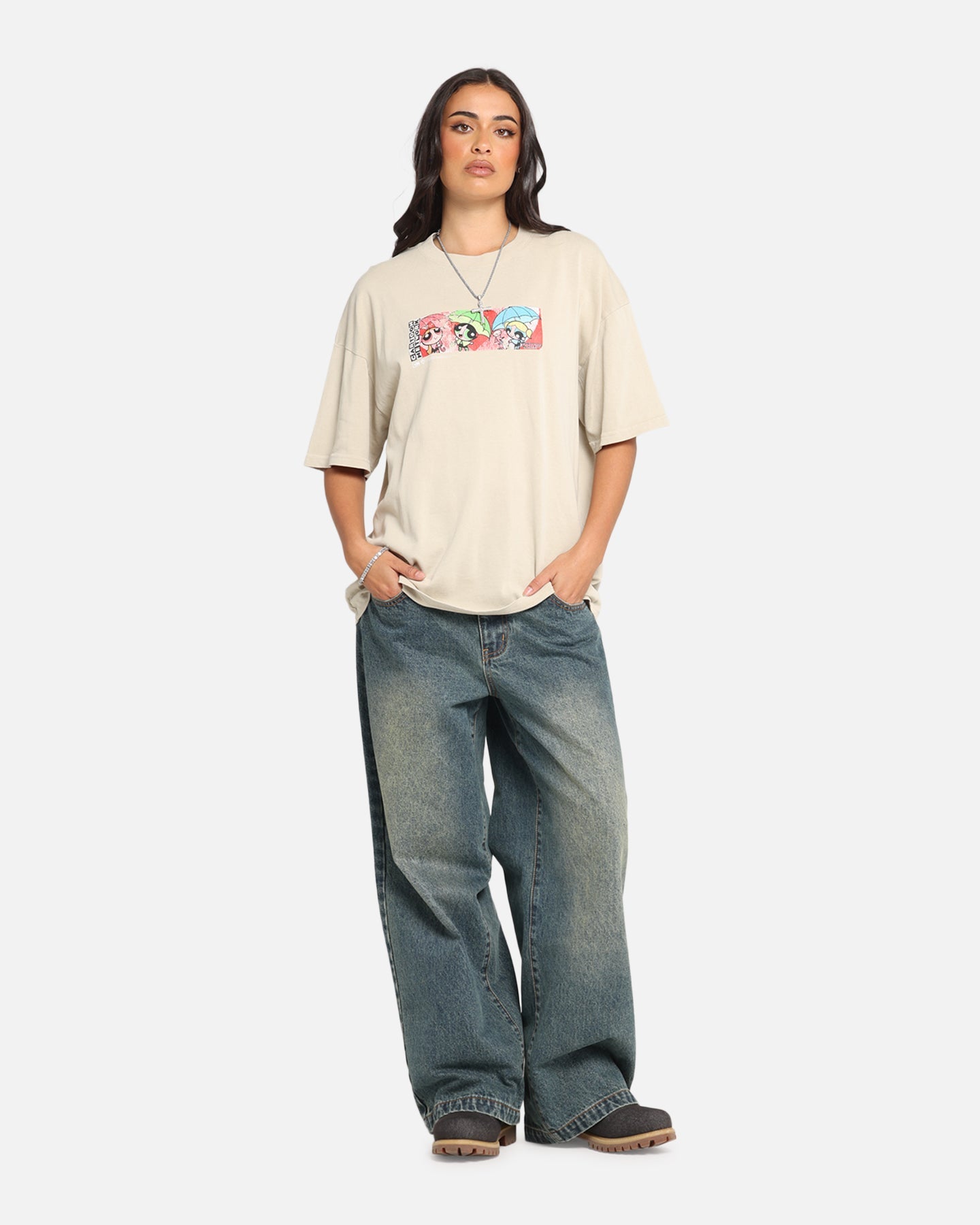 73 Studio X Cartoon Network The Powerpuff Girls Box Logo Vintage T-Shirt Stone Style001