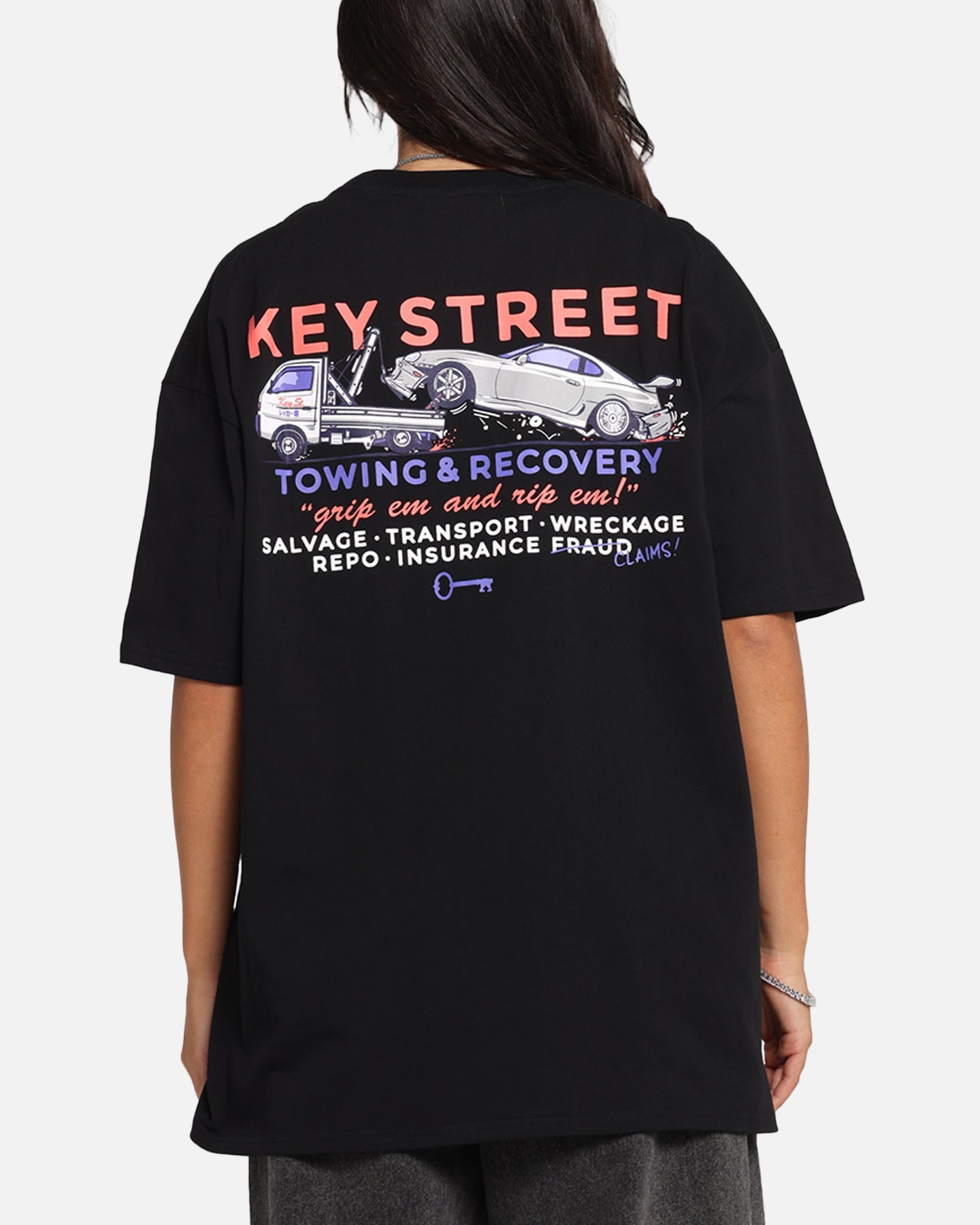 Key Street Kei Tow Truck T-Shirt Black Style001