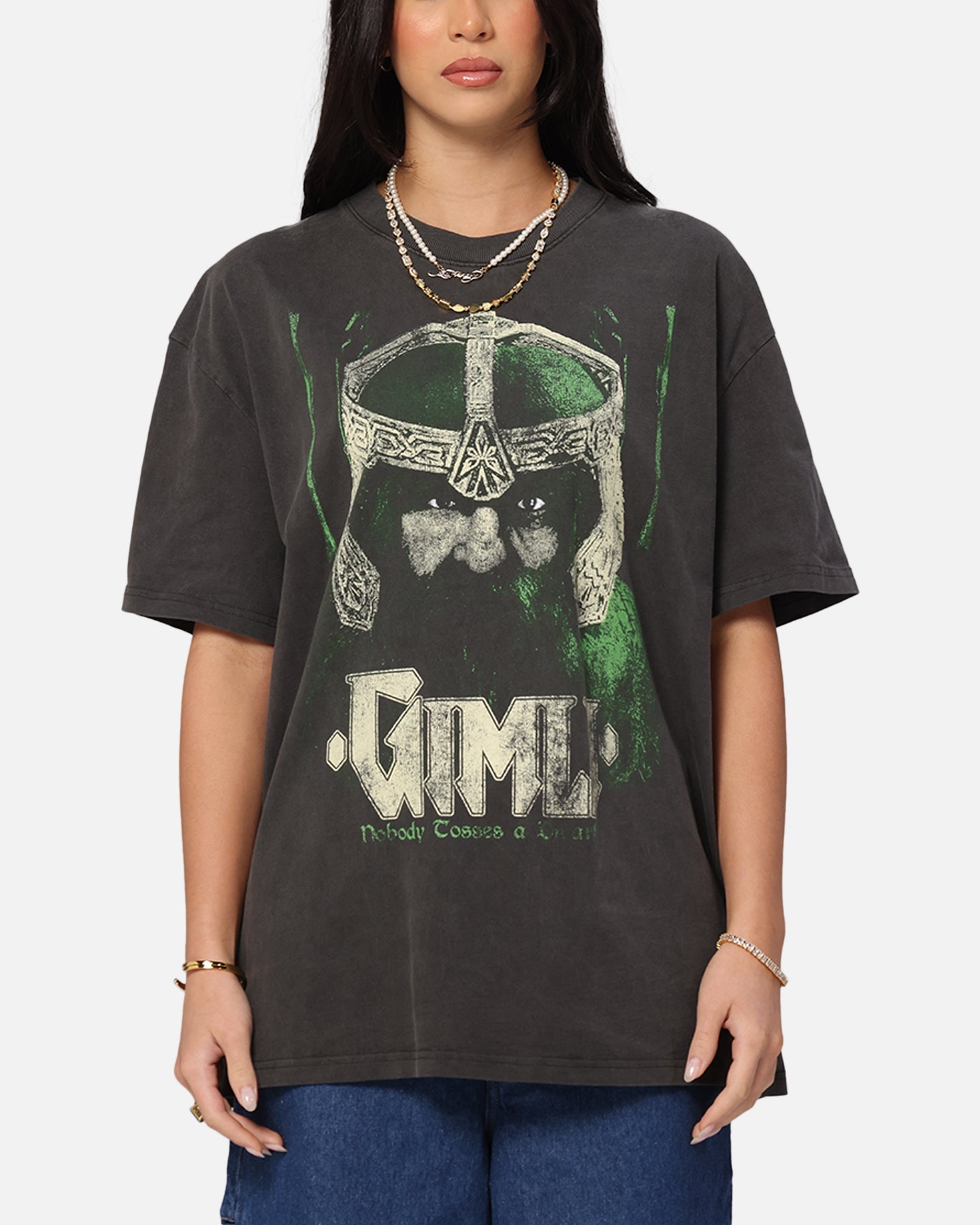 American Thrift X Lord Of The Rings Gimli Toss Heavy T-Shirt Black Wash Style001