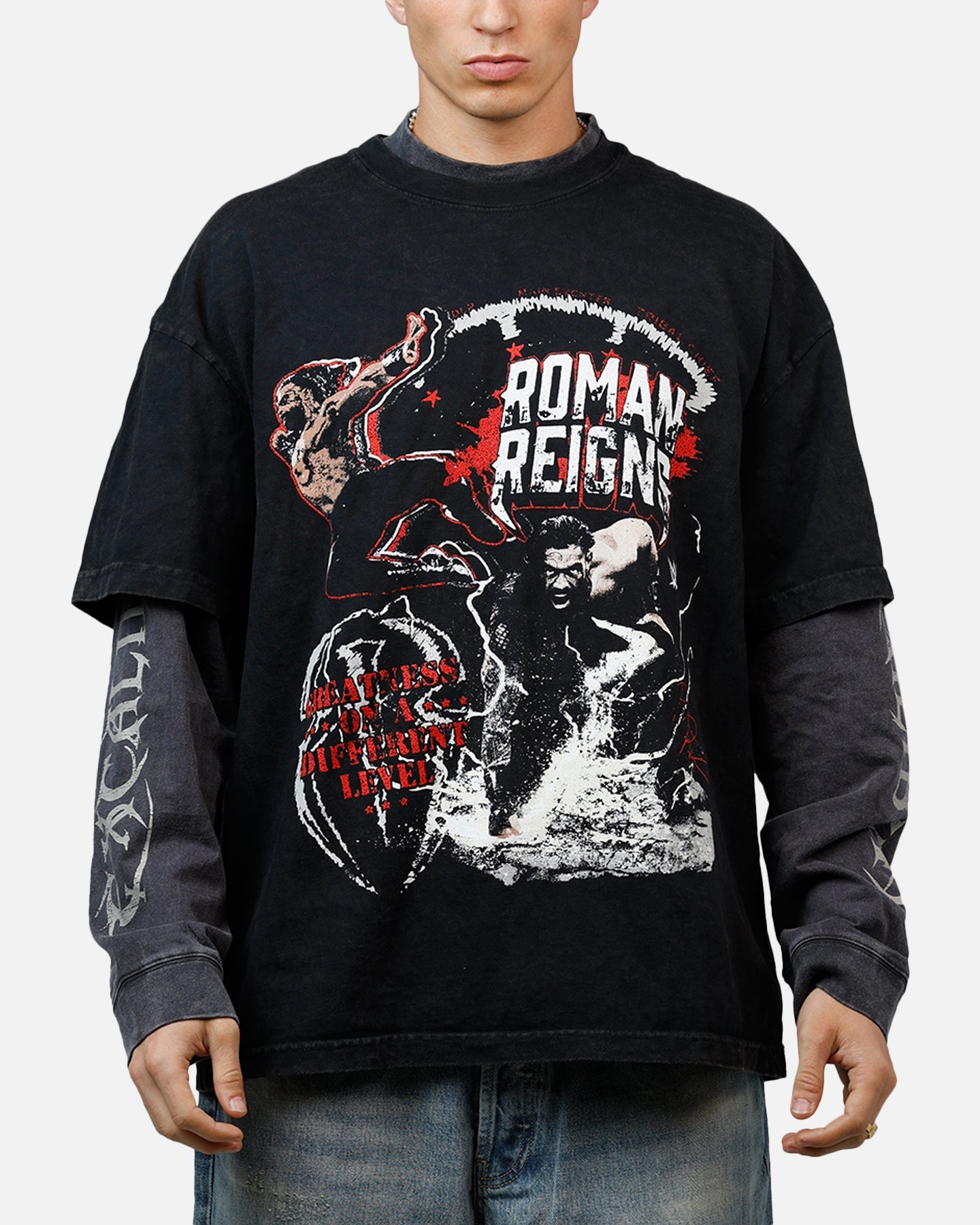 Culture Kings X WWE Roman Reigns Wrestlemania XLI Vintage T-Shirt Black Acidwash