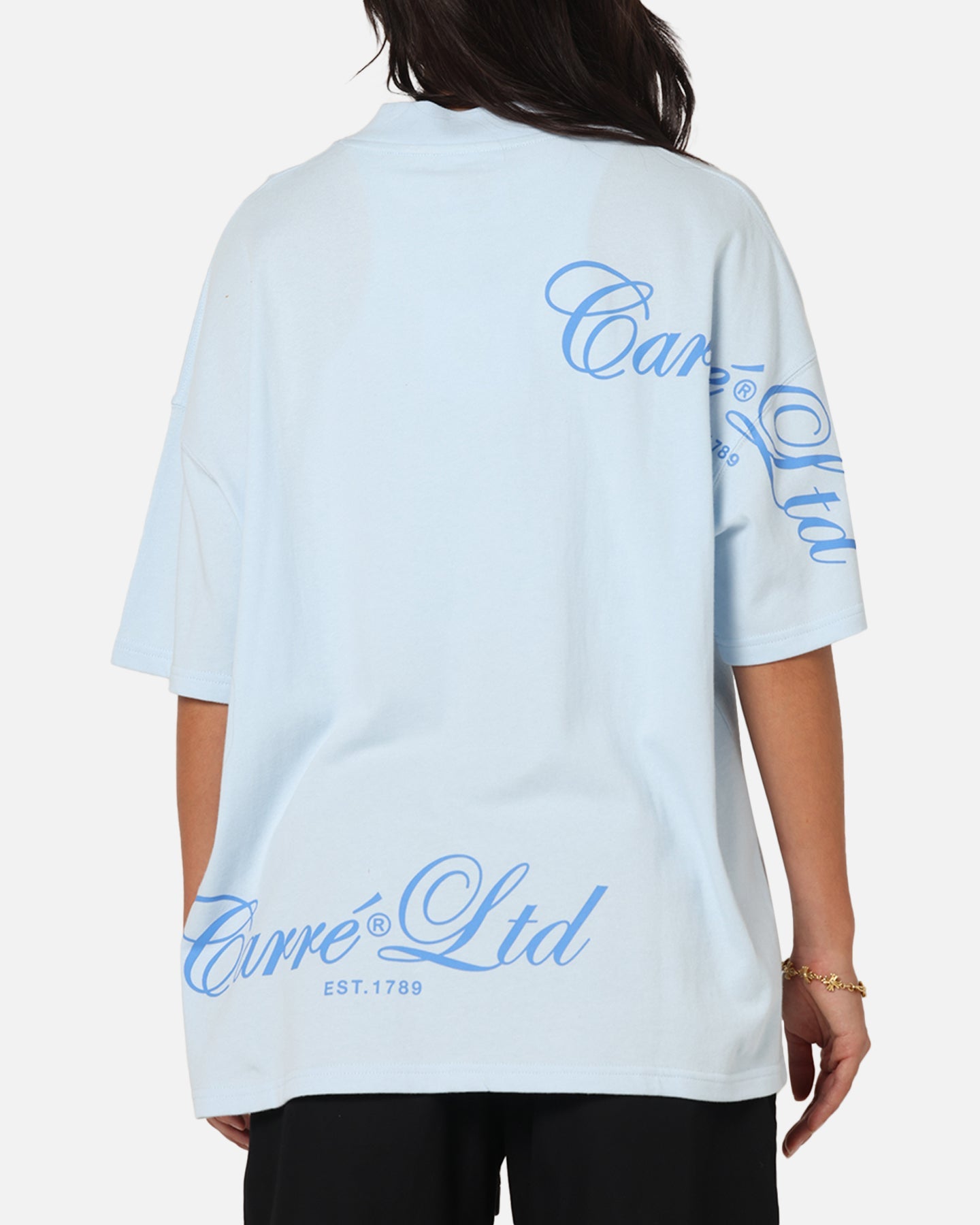 Carre Side Script Oversized T-Shirt Baby Blue Style001
