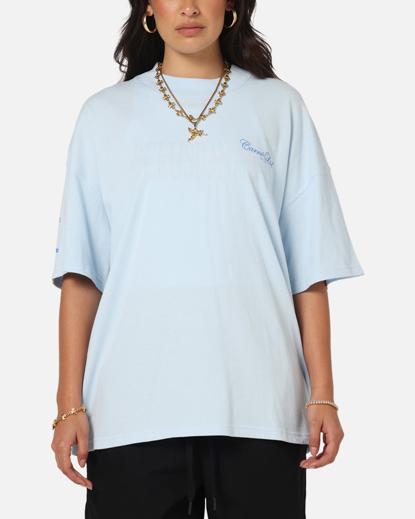 Carre Side Script Oversized T-Shirt Baby Blue Style001