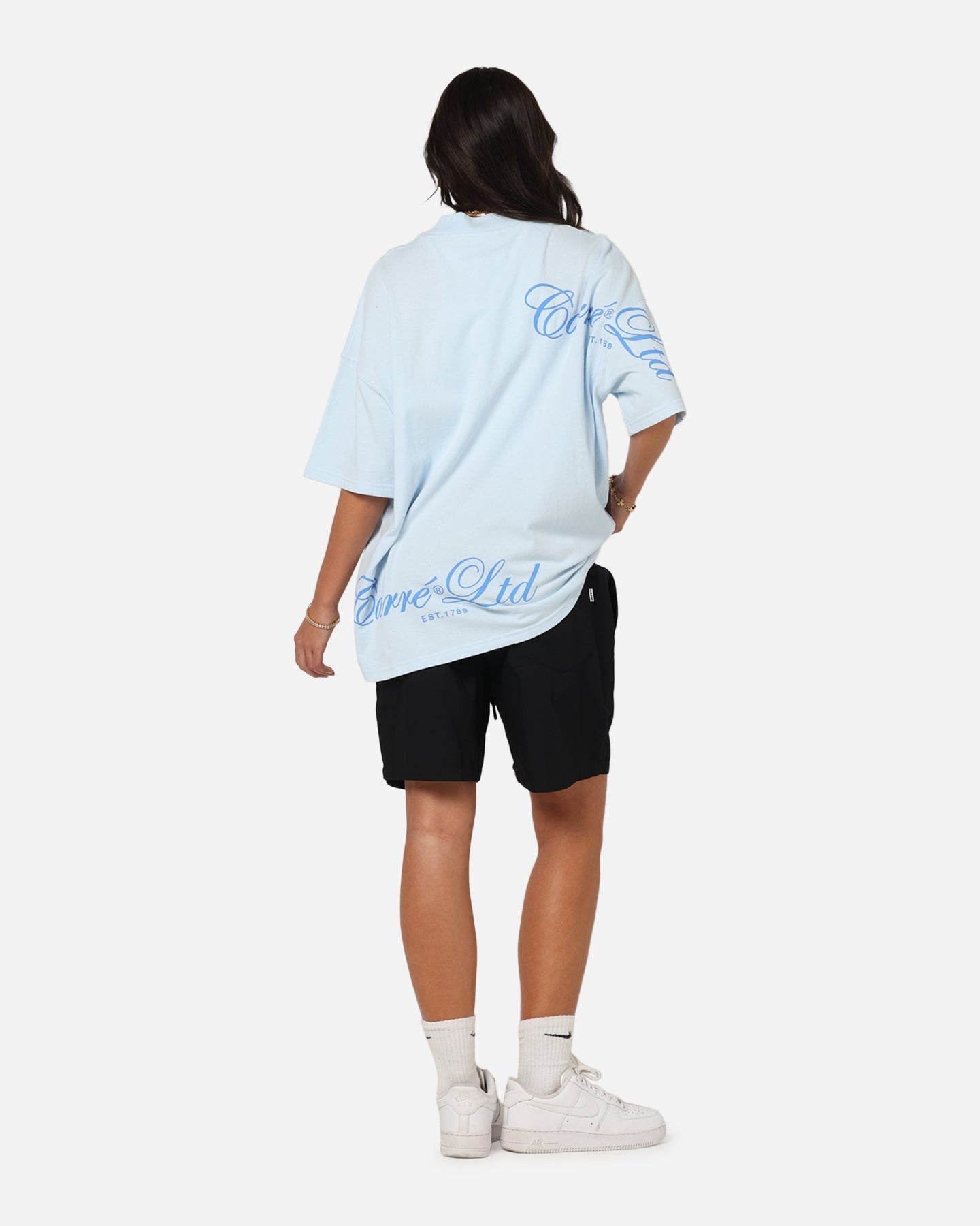 Carre Side Script Oversized T-Shirt Baby Blue Style001