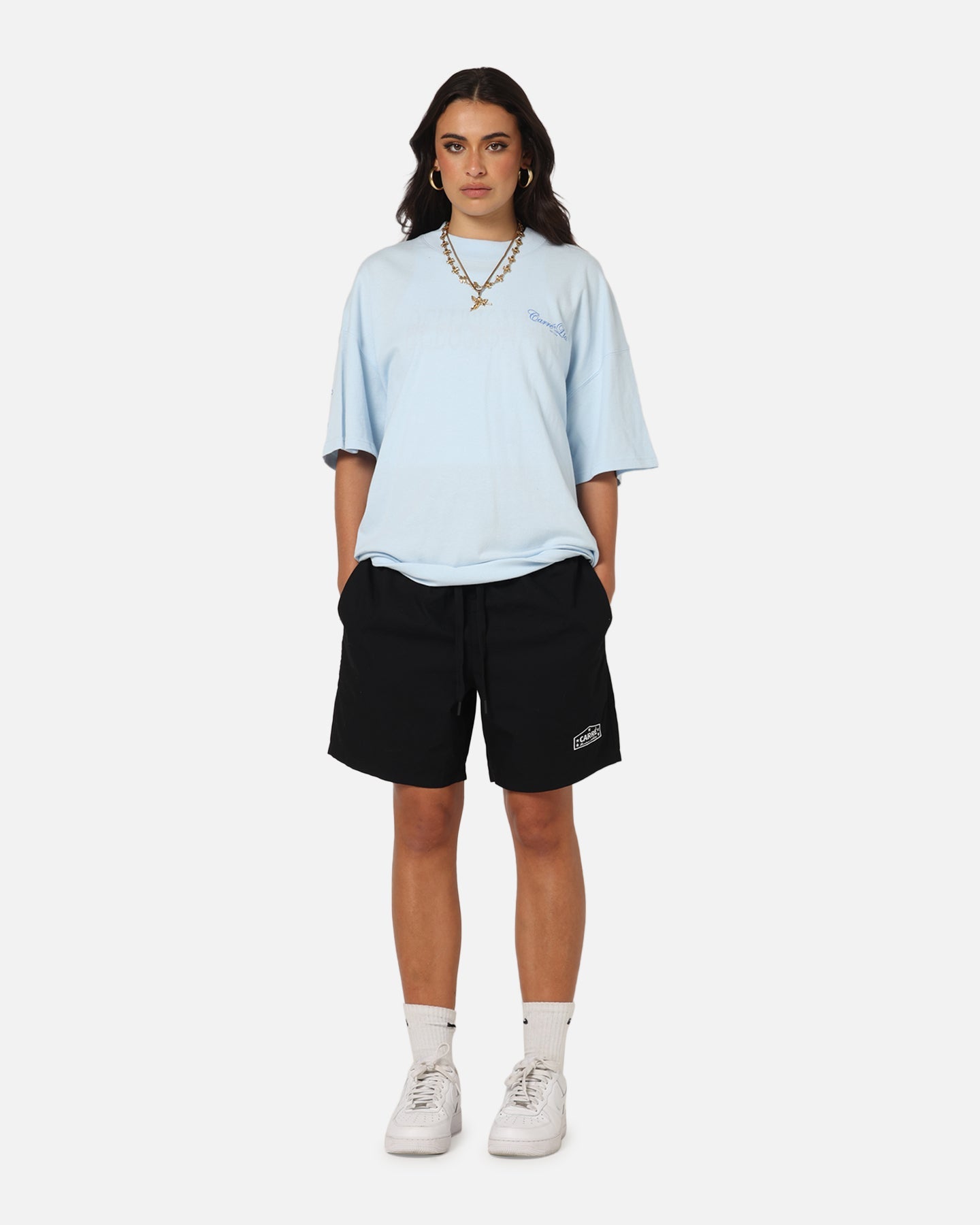 Carre Side Script Oversized T-Shirt Baby Blue Style001