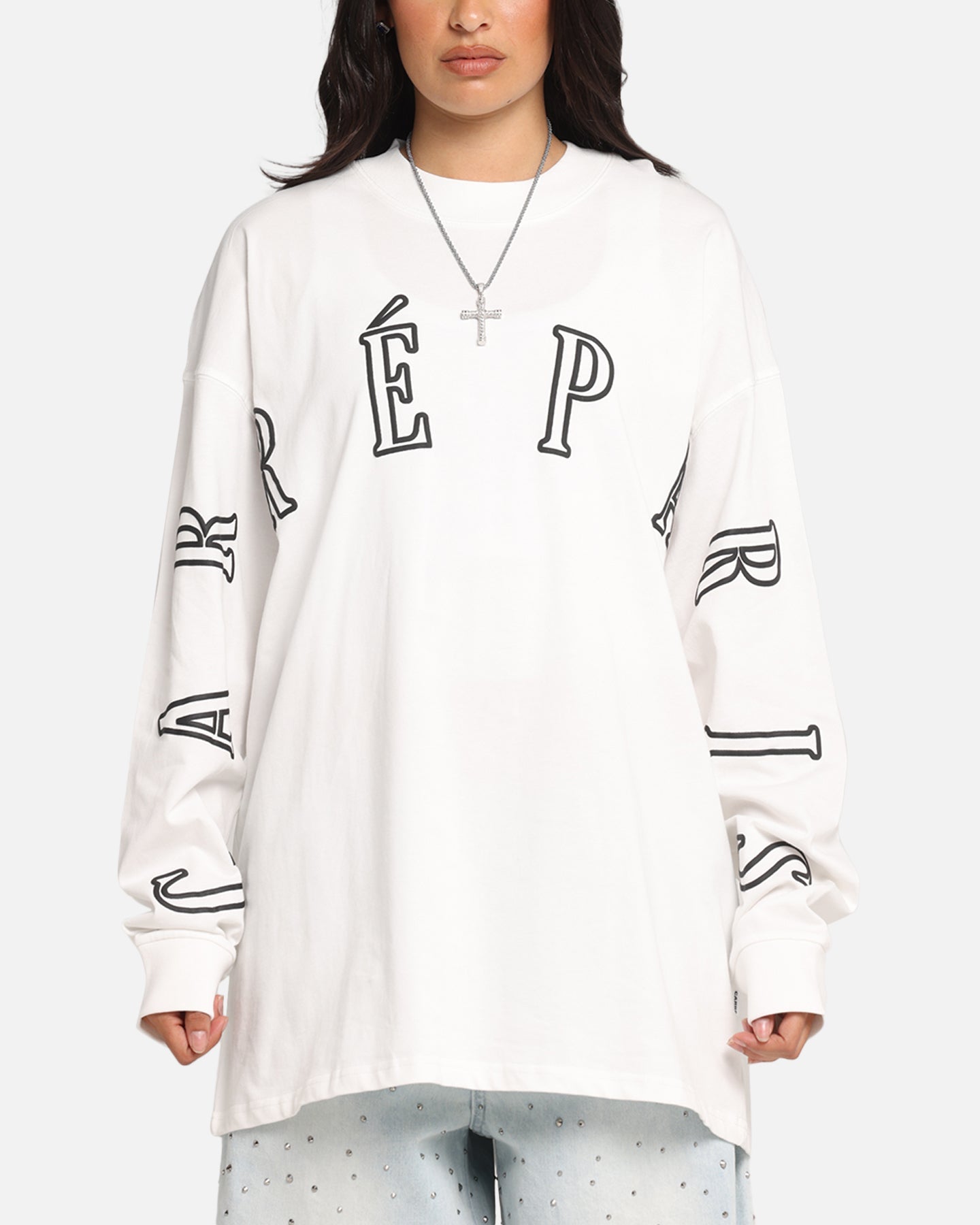 Carre Global Oversized Long Sleeve T-Shirt Off White Style001
