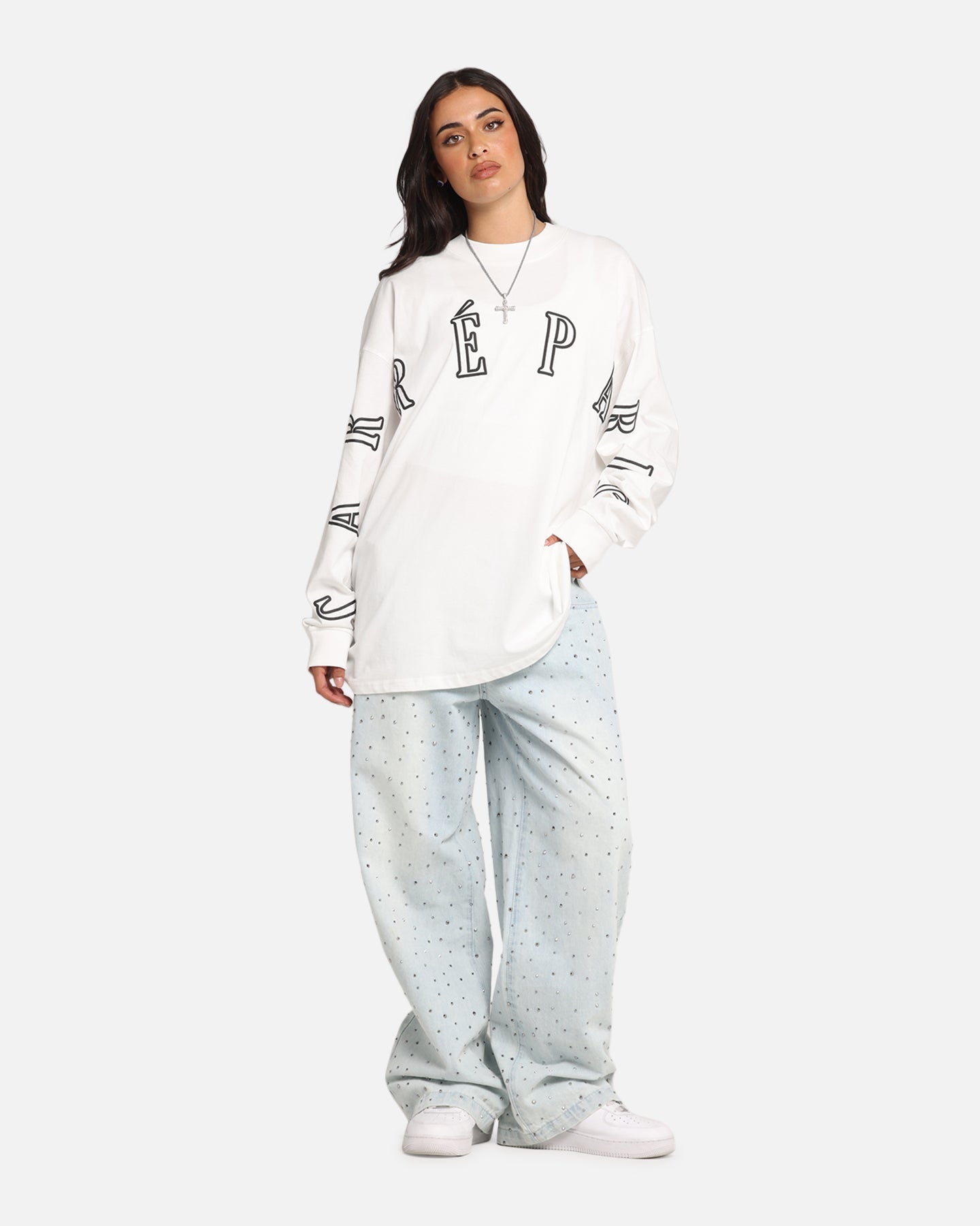 Carre Global Oversized Long Sleeve T-Shirt Off White Style001