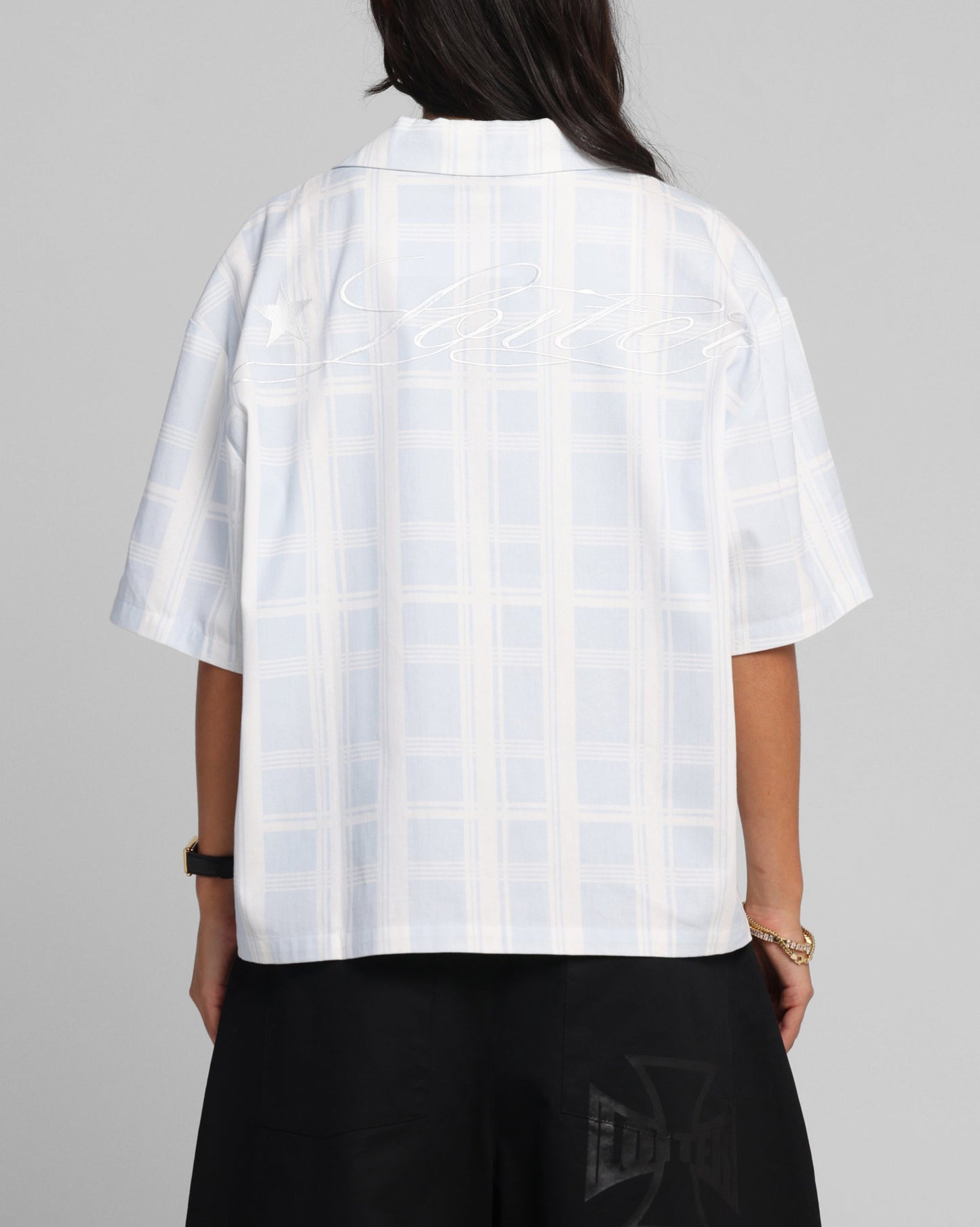Loiter Daytona Button Up Shirt Blue Check Style001