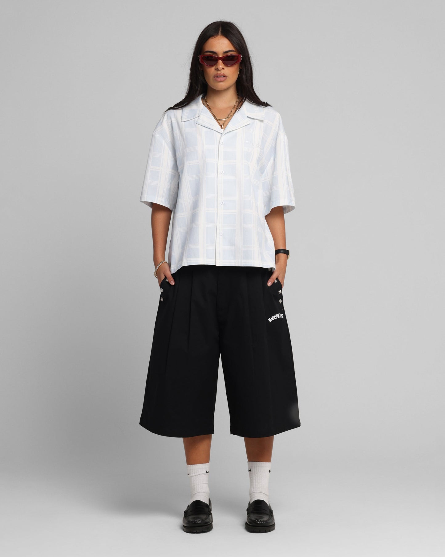 Loiter Daytona Button Up Shirt Blue Check Style001