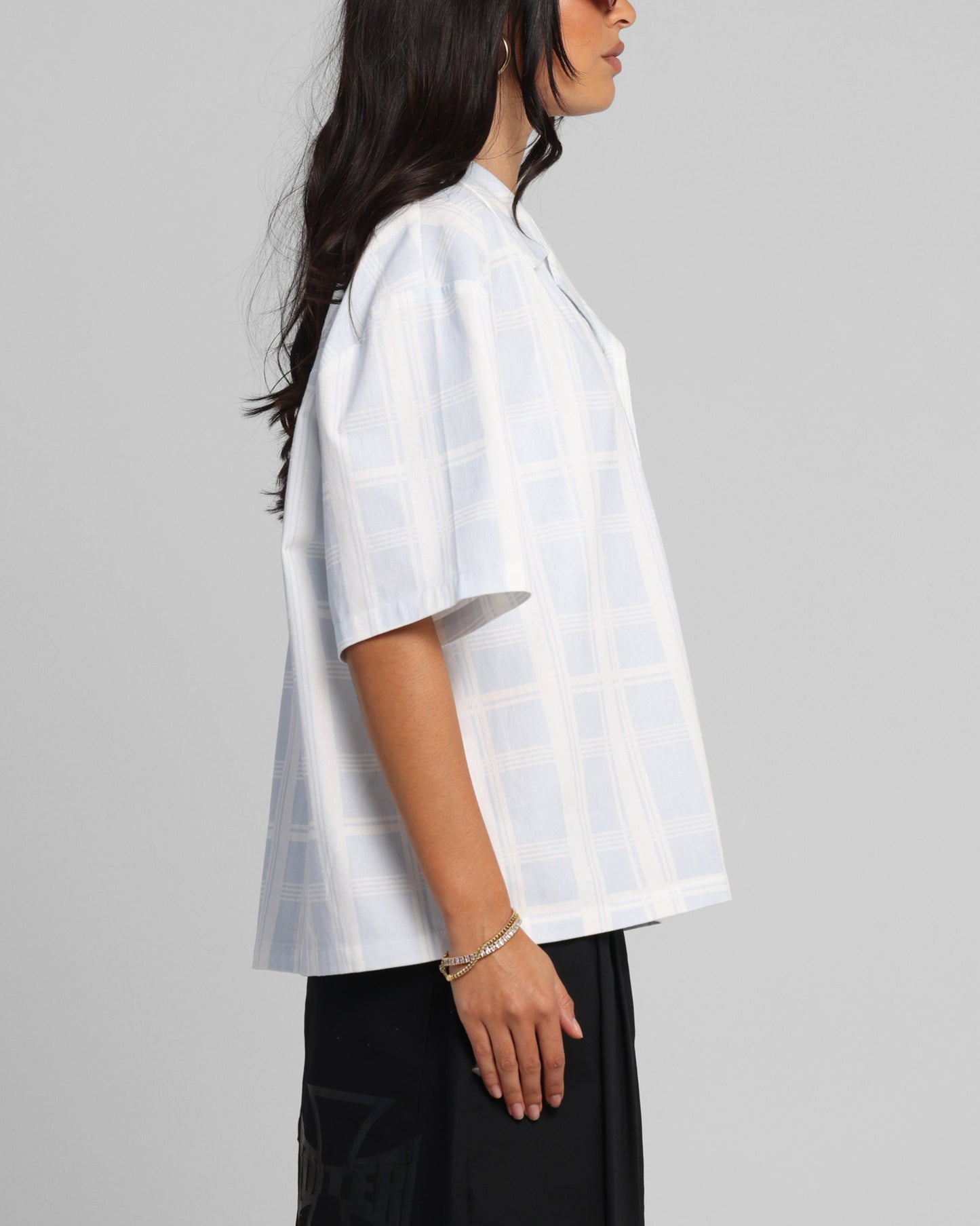 Loiter Daytona Button Up Shirt Blue Check Style001
