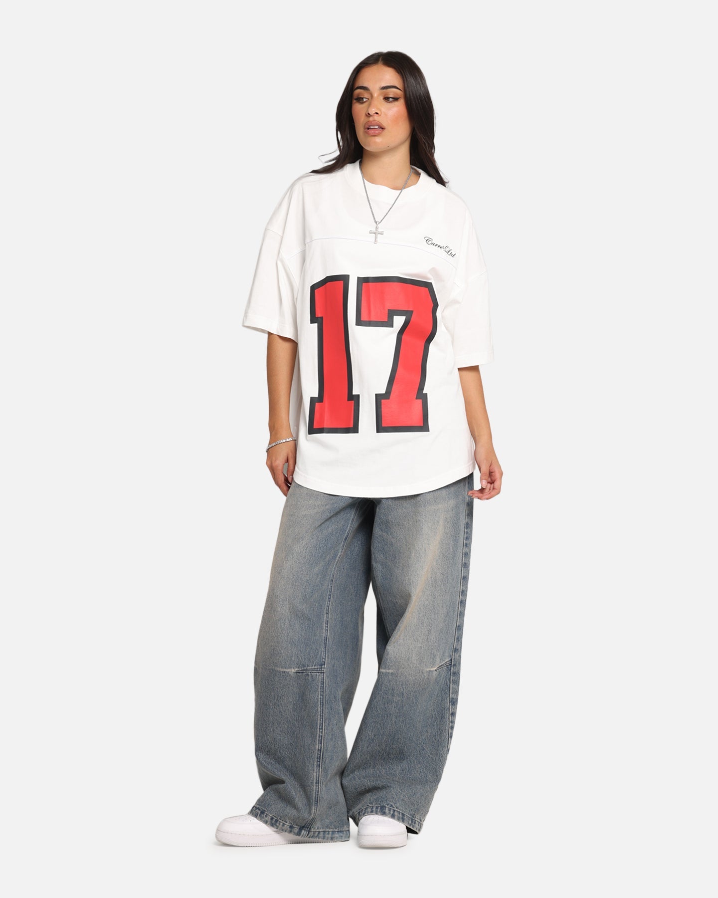 Carre Hitta Grid Iron T-Shirt Off White/Red Style001