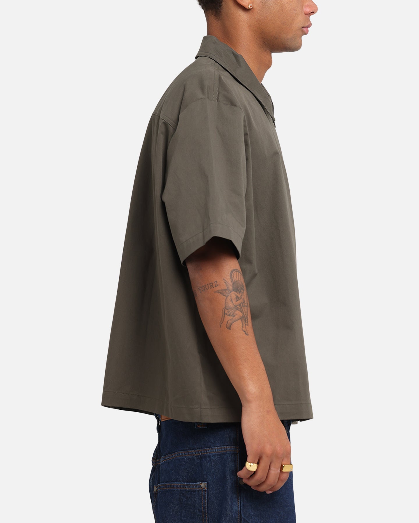 Carre Workwear Zip Up Shirt Khaki
