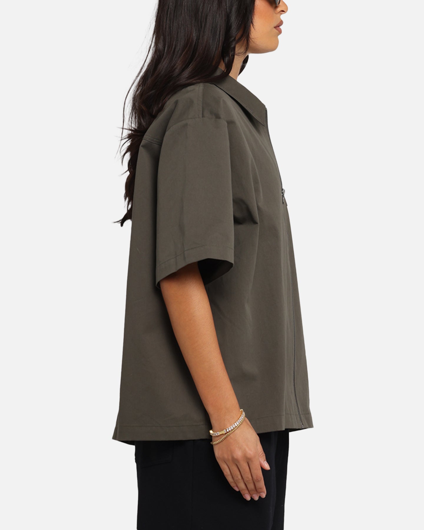 Carre Workwear Zip Up Shirt Khaki Style001