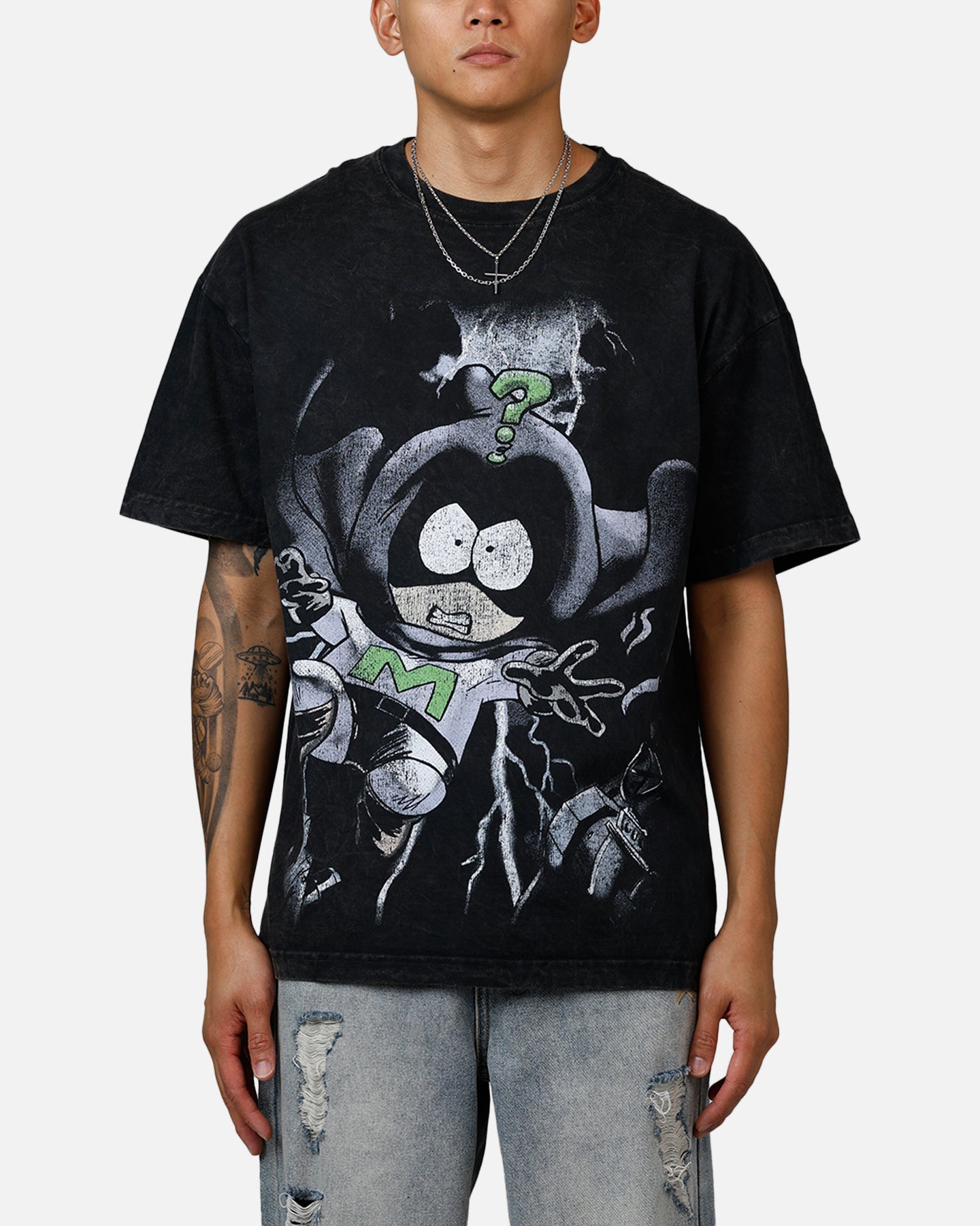 73 Studio X Cartoon Network South Park Mysterion Heavyweight T-Shirt Black Acidwash