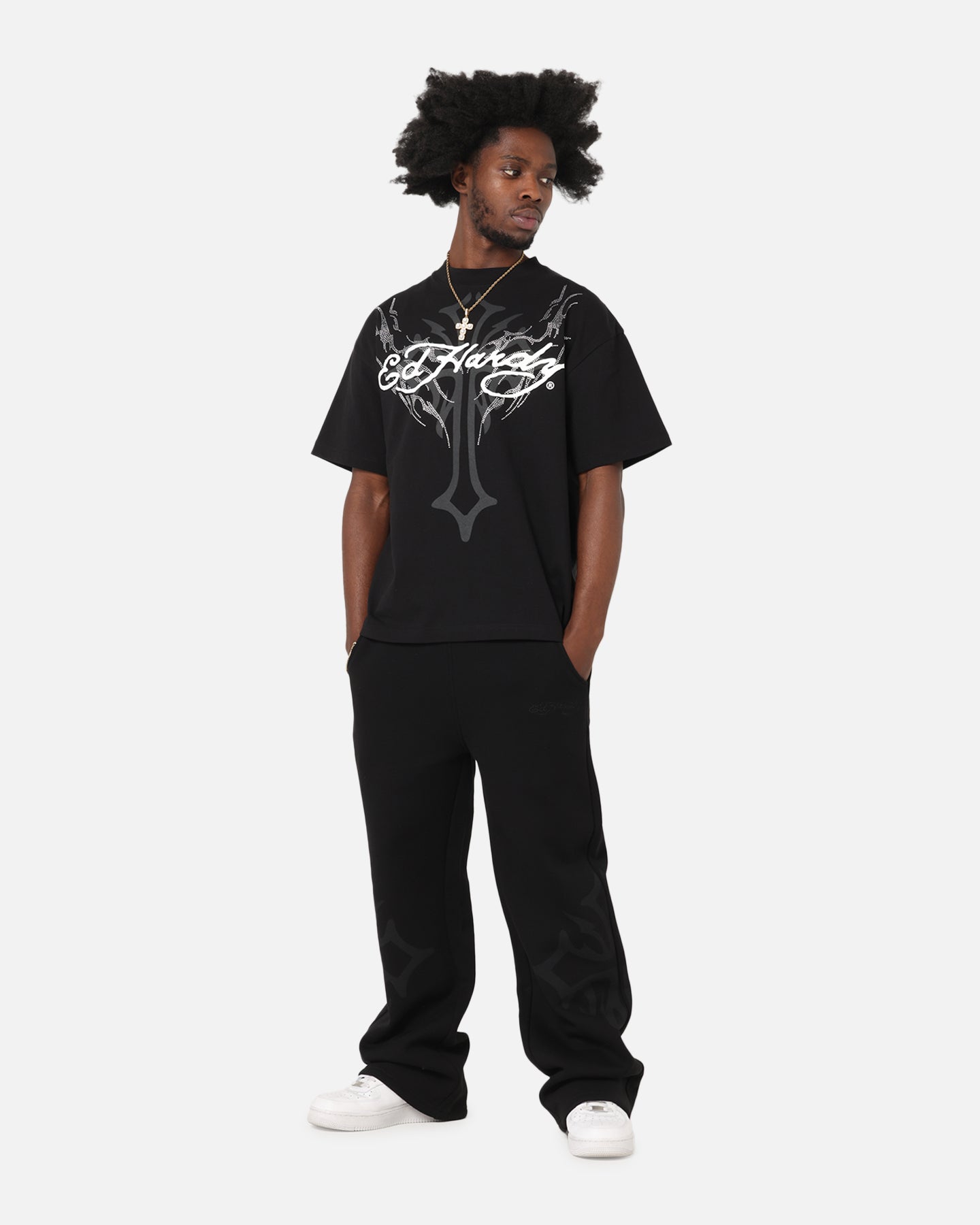 Ed Hardy Trinity Rhinestone T-Shirt Black