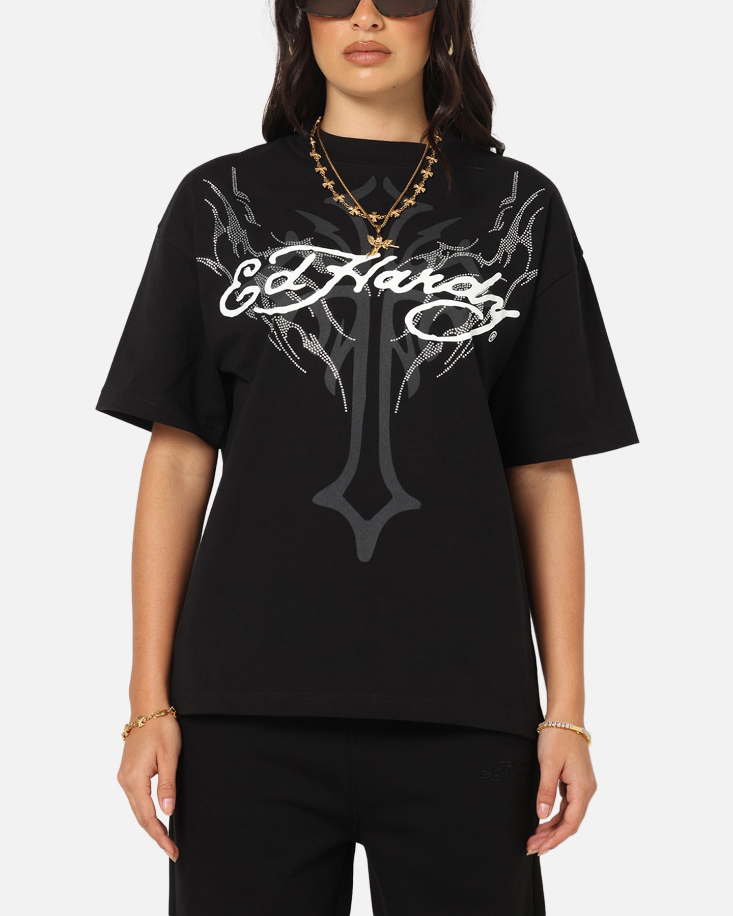 Ed Hardy Trinity Rhinestone T-Shirt Black Style001