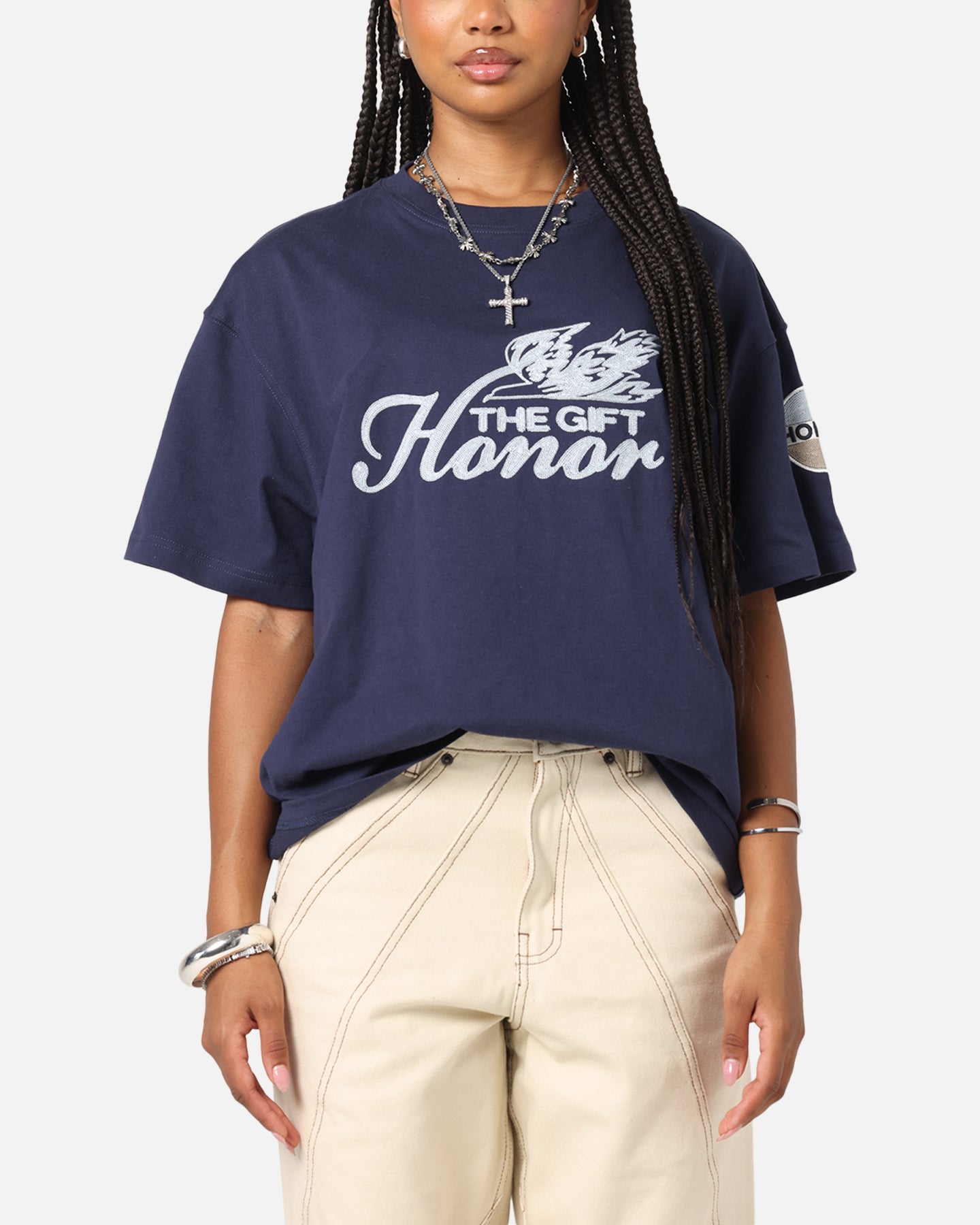 Honor The Gift Auto Club Boxy T-Shirt Navy Style001