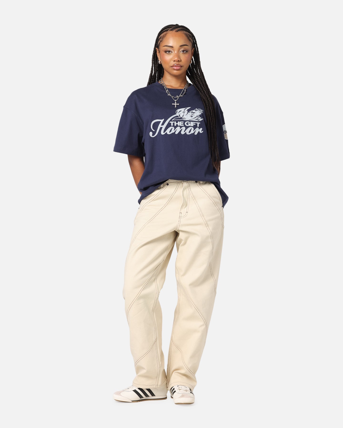 Honor The Gift Auto Club Boxy T-Shirt Navy Style001