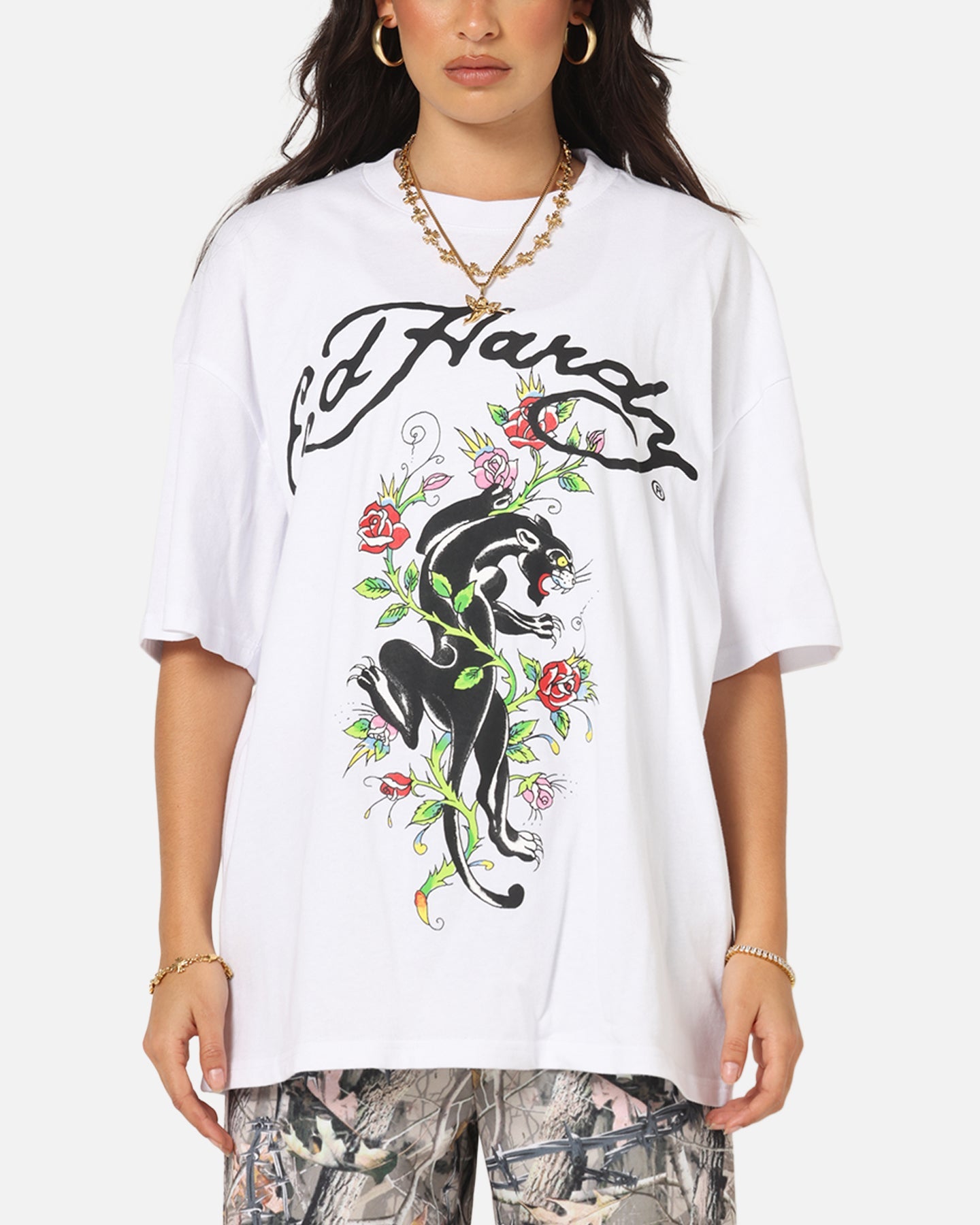 Ed Hardy Savage Bloom T-Shirt White Style001