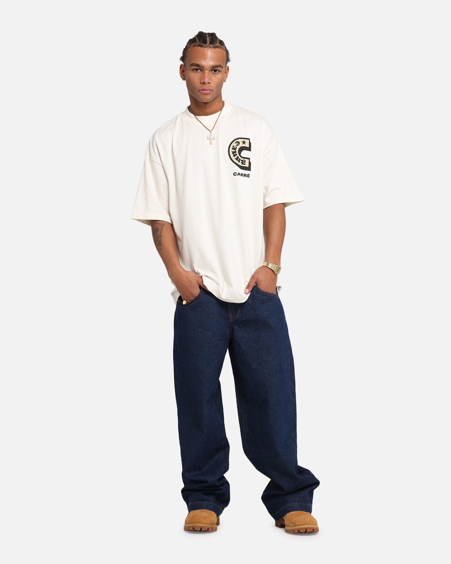 Carre Sacred Letter Mock Neck T-Shirt Off White