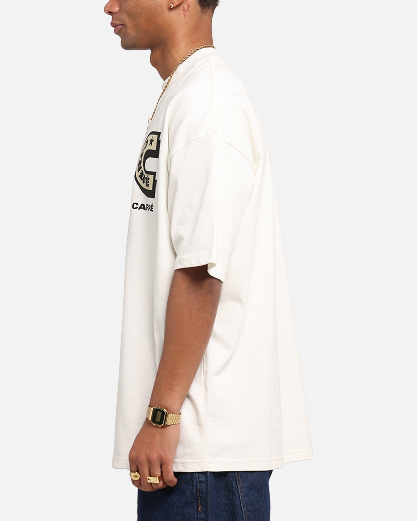 Carre Sacred Letter Mock Neck T-Shirt Off White