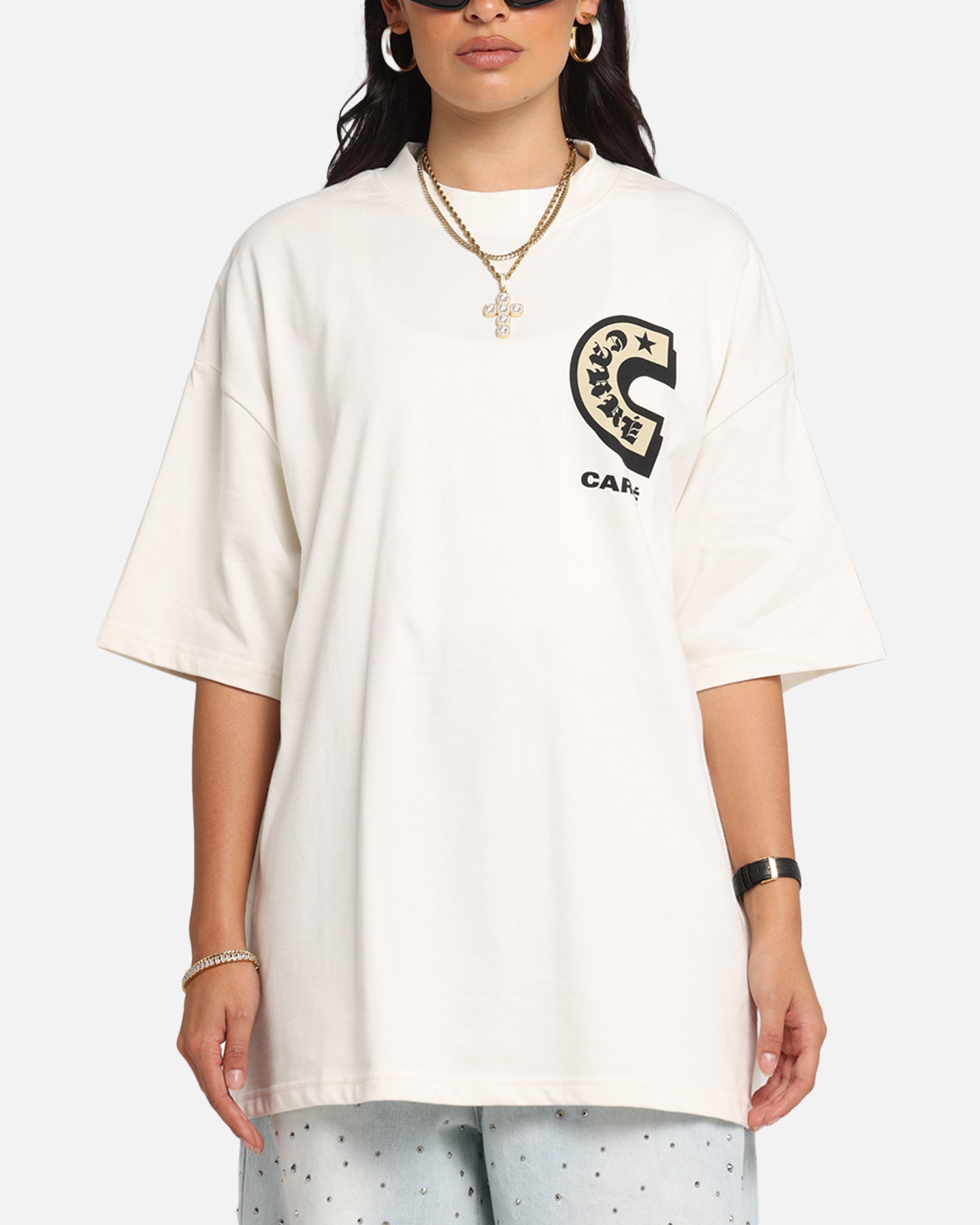 Carre Sacred Letter Mock Neck T-Shirt Off White Style001