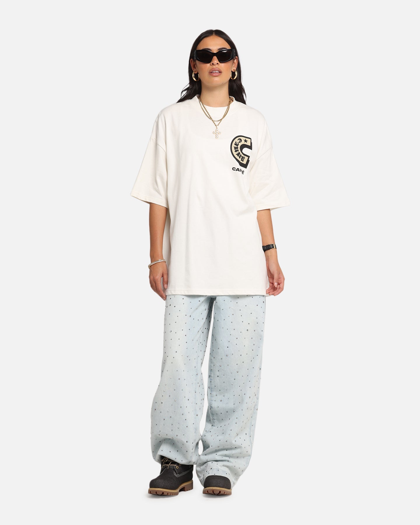 Carre Sacred Letter Mock Neck T-Shirt Off White Style001