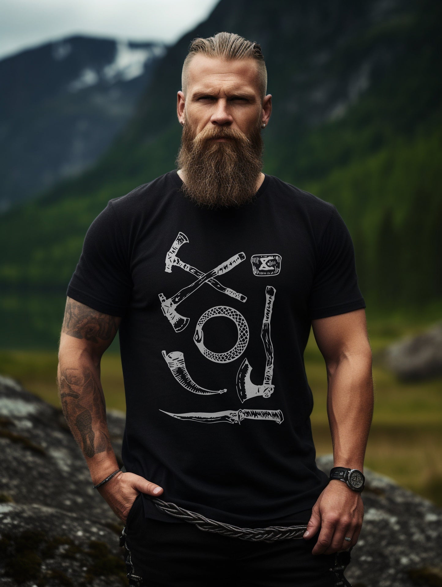 020 Axes Knives Ring Viking T-Shirt