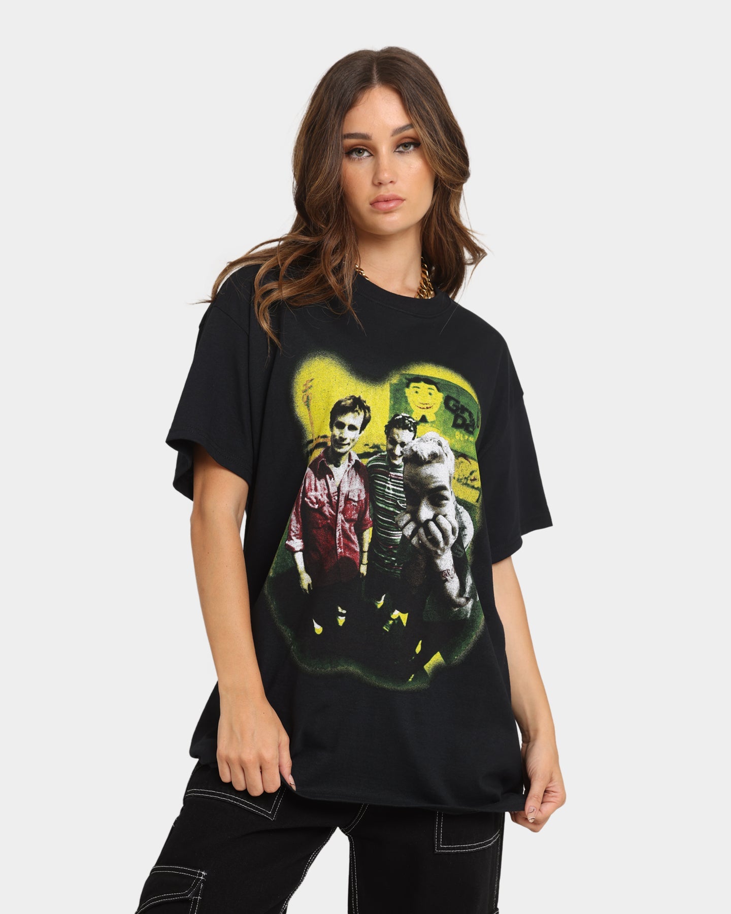 Green Day Neon Photo T-Shirt Black Style001