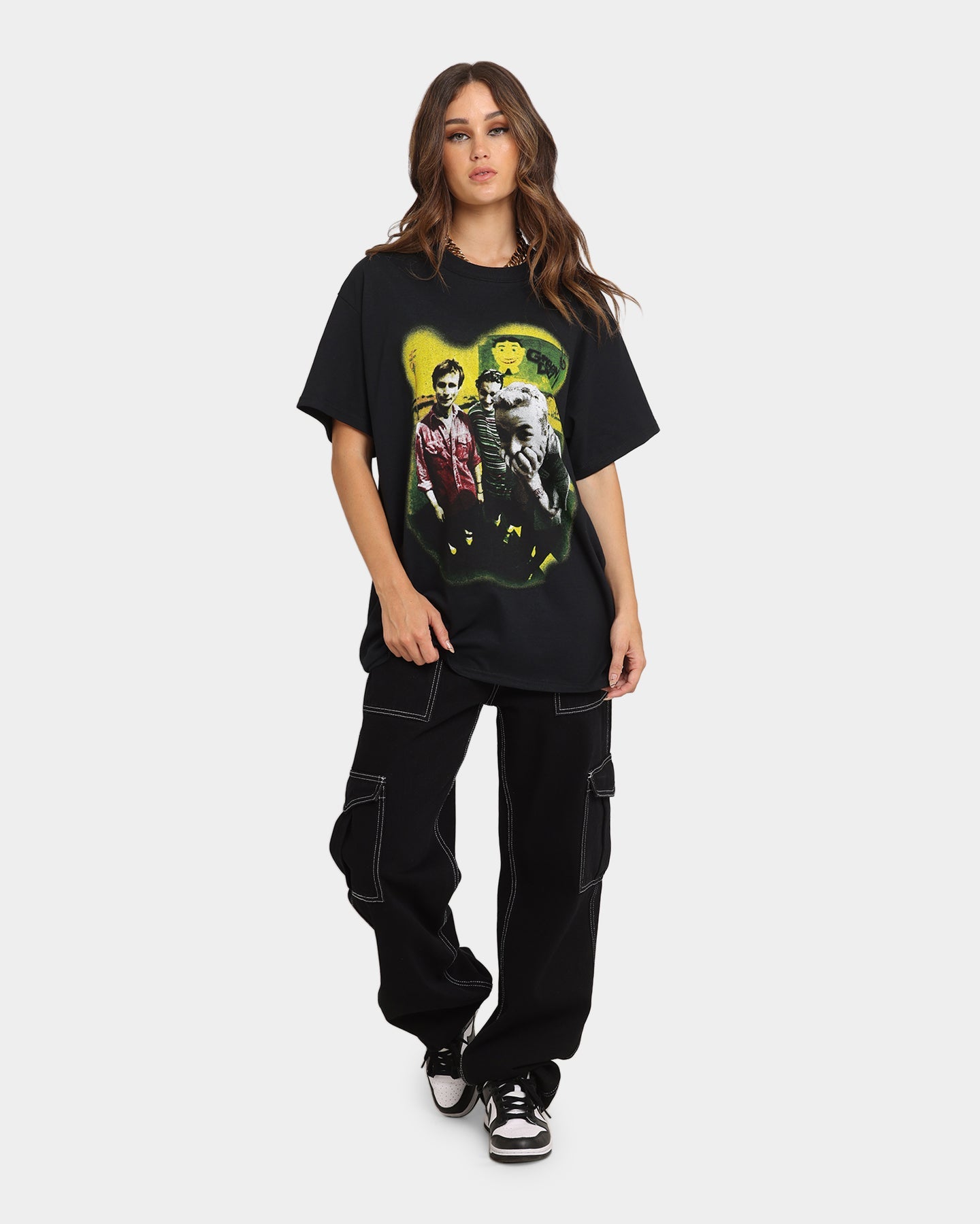 Green Day Neon Photo T-Shirt Black Style001
