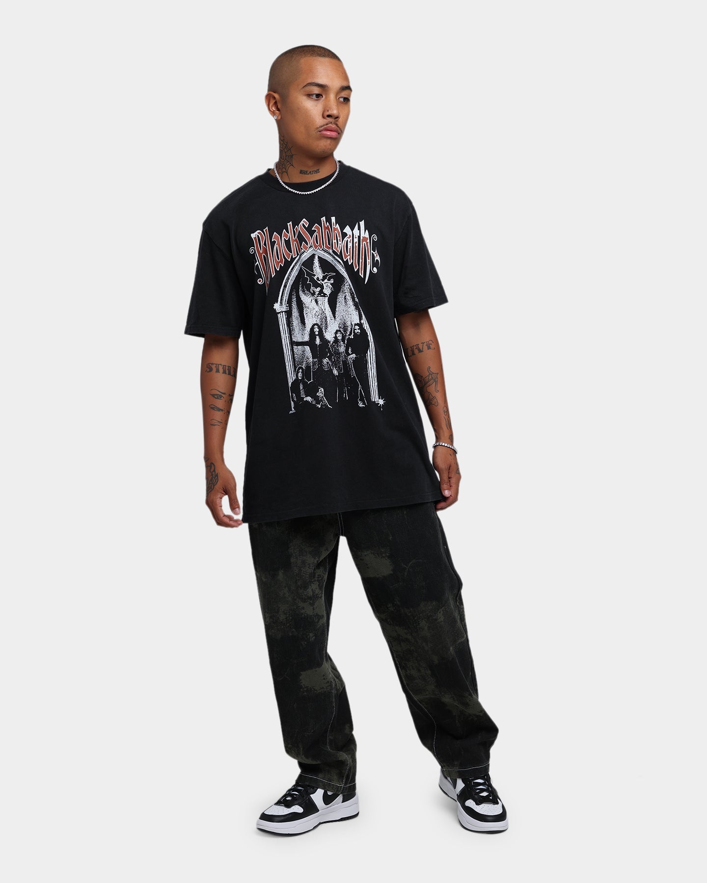 Black Sabbath Band Black And White T-Shirt Black Wash