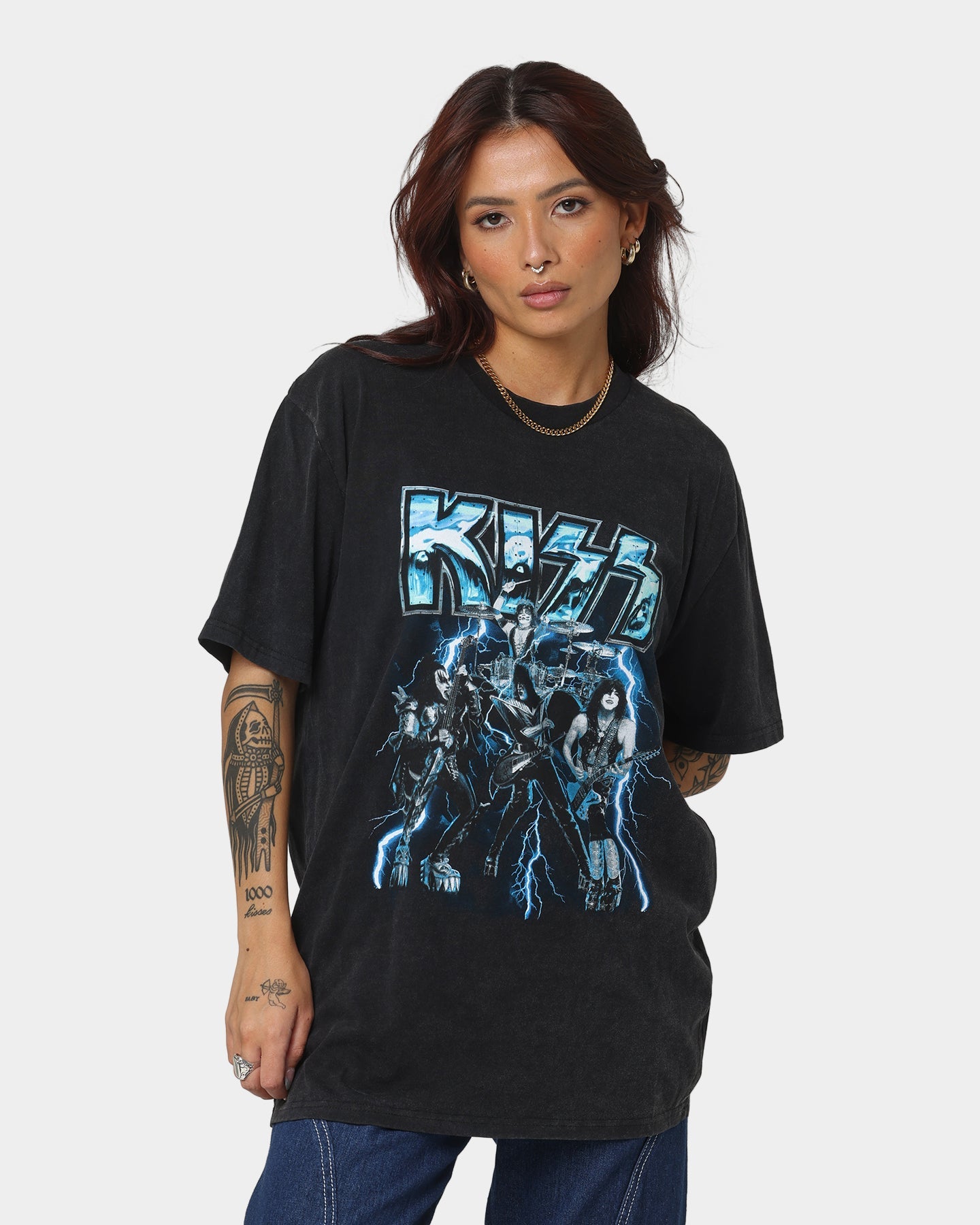 Kiss Lightning Bolt T-Shirt Black Wash Style001