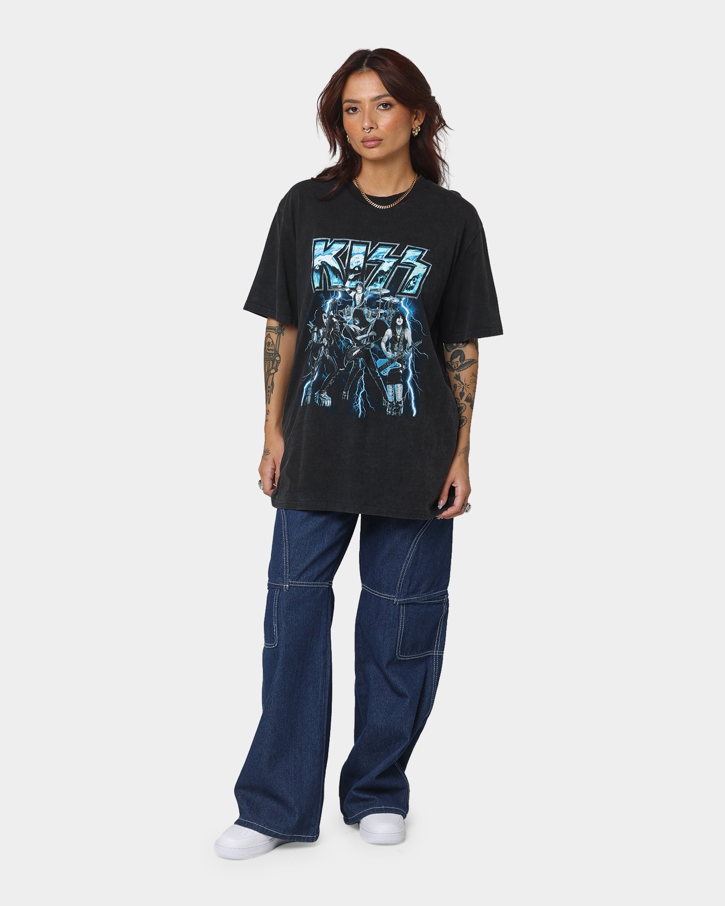 Kiss Lightning Bolt T-Shirt Black Wash Style001