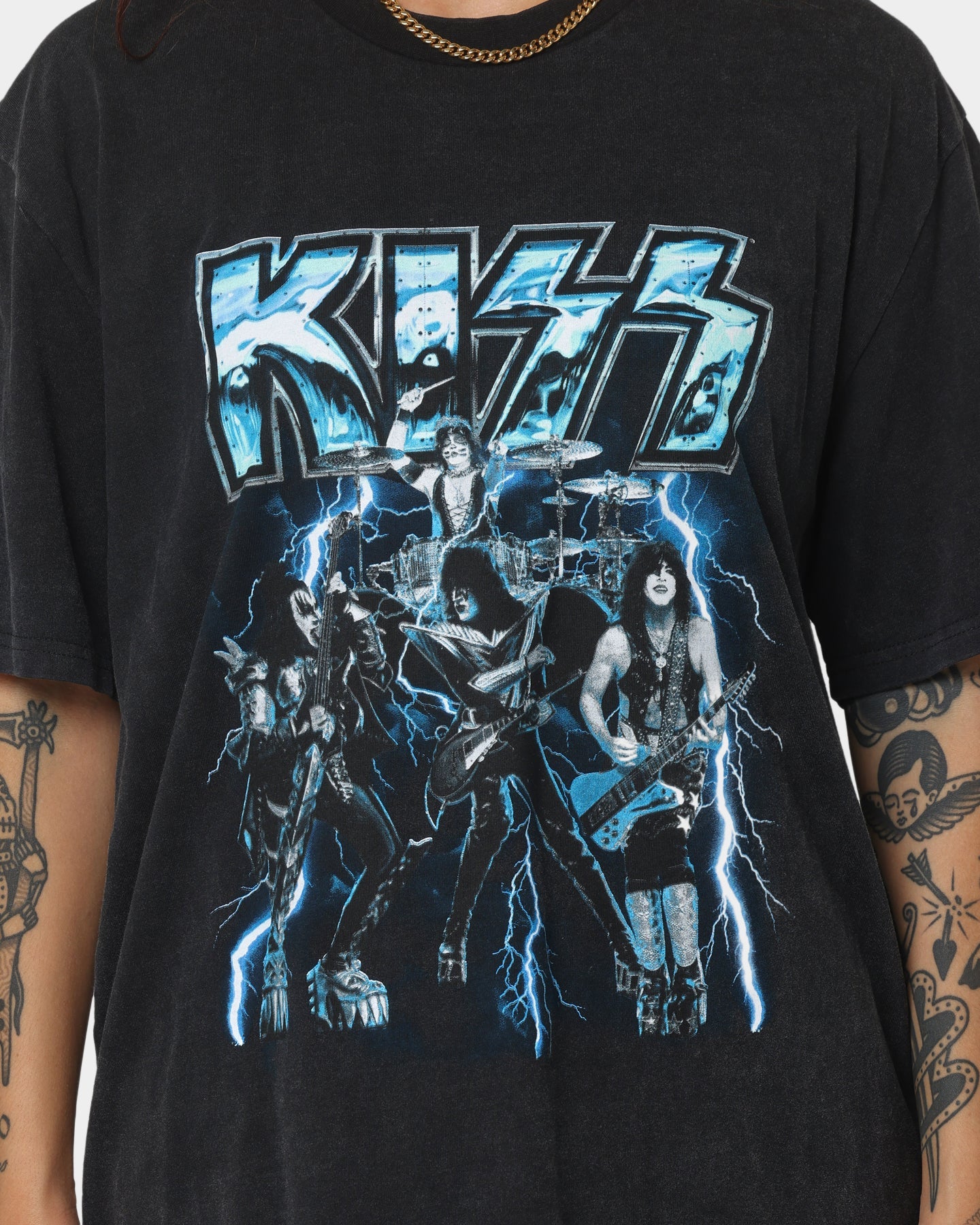 Kiss Lightning Bolt T-Shirt Black Wash Style001