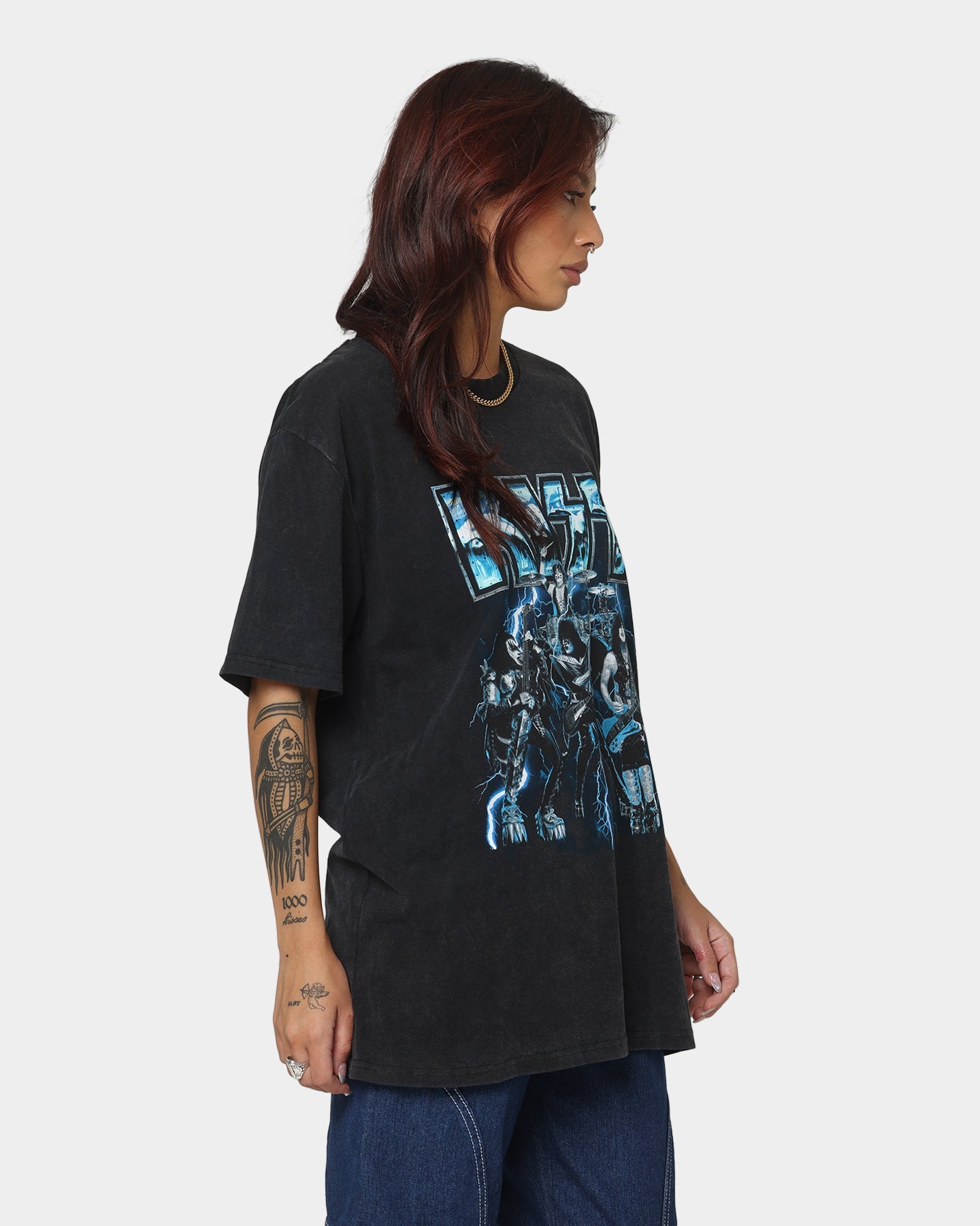 Kiss Lightning Bolt T-Shirt Black Wash Style001