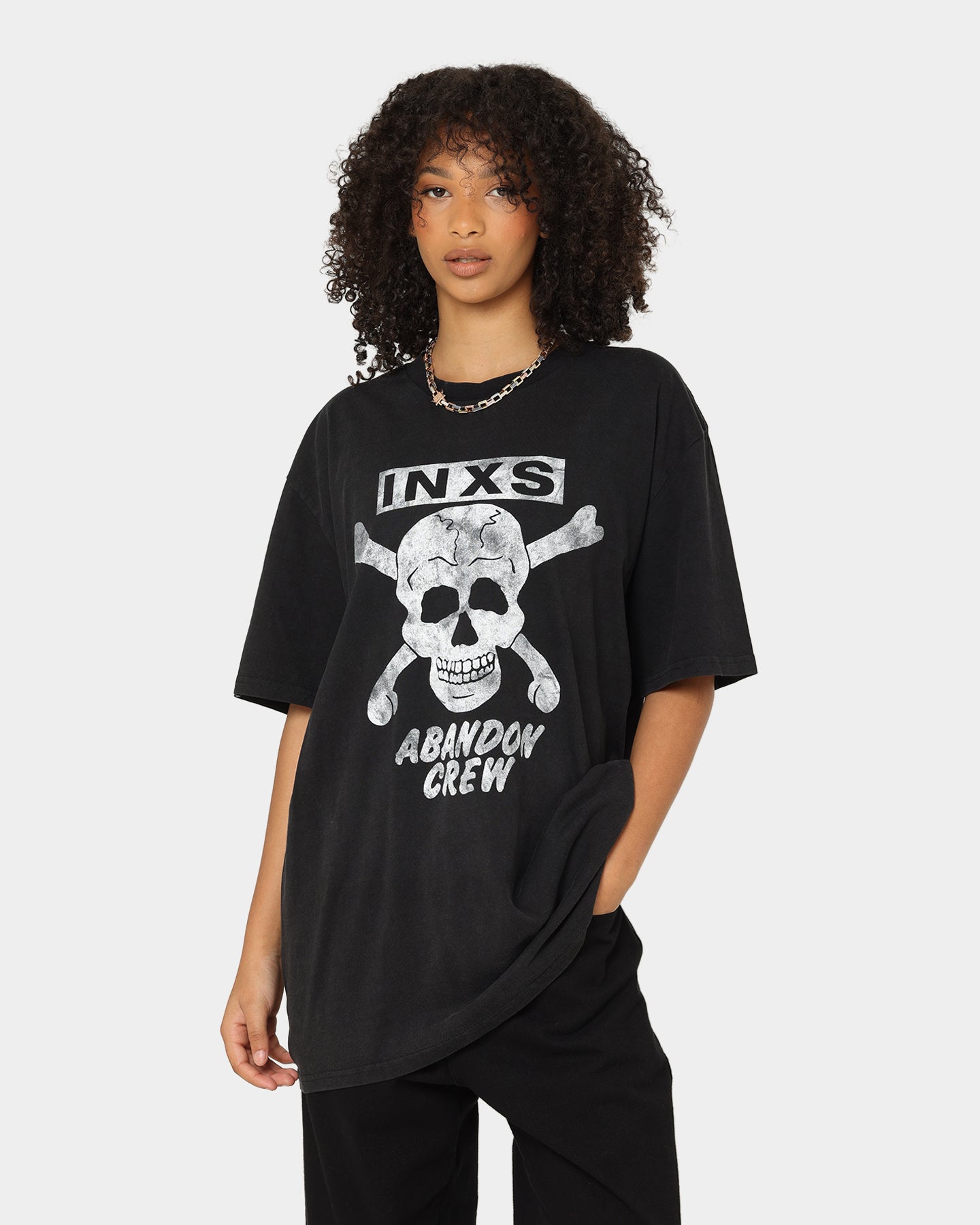 INXS Abandon Crewneck T-Shirt Washed Black Style001