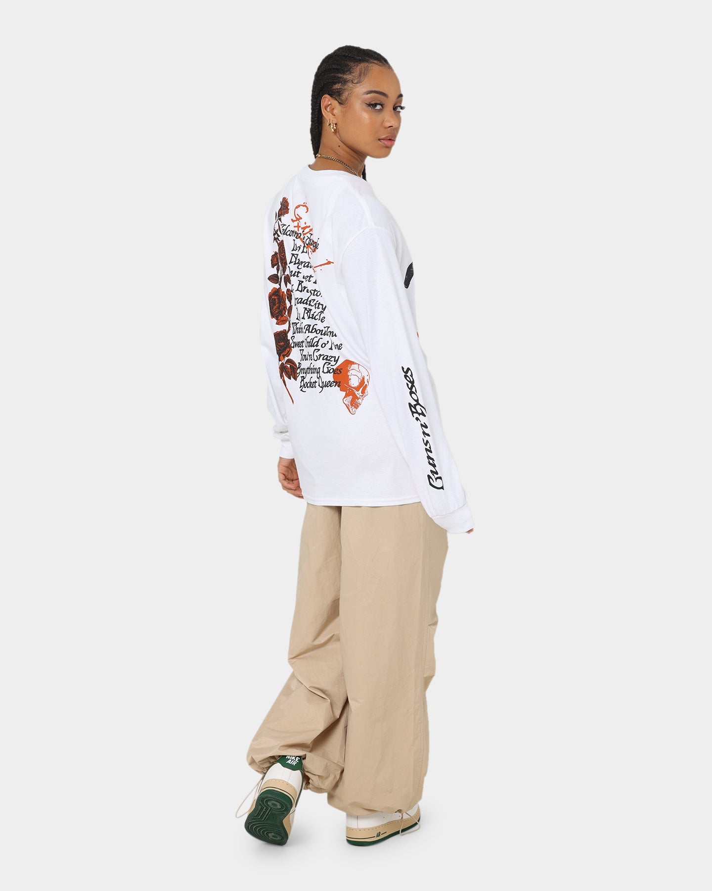 Guns n Roses Pistol Track Long Sleeve T-Shirt White Style001