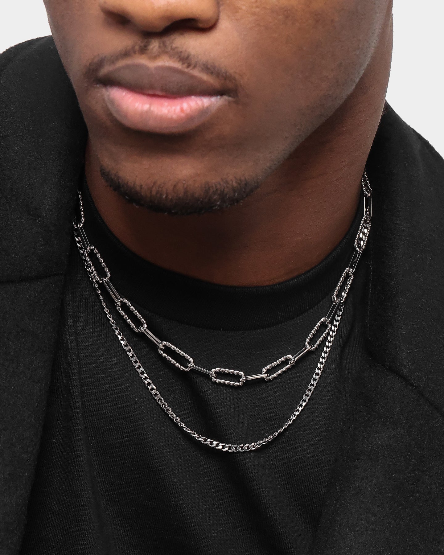 Cable And Diamond Cut Chain Set Stainless Steel