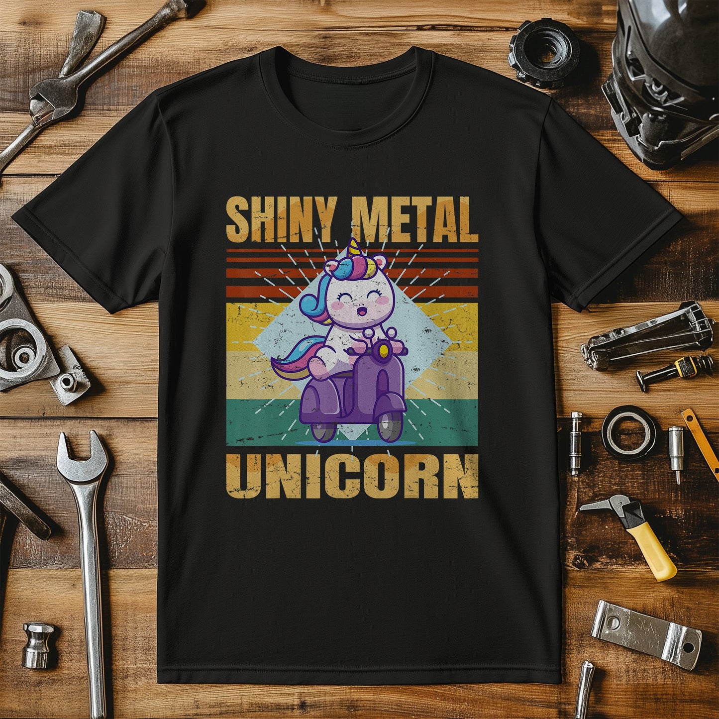 Shiny Metal Unicorn Biker T-Shirt -