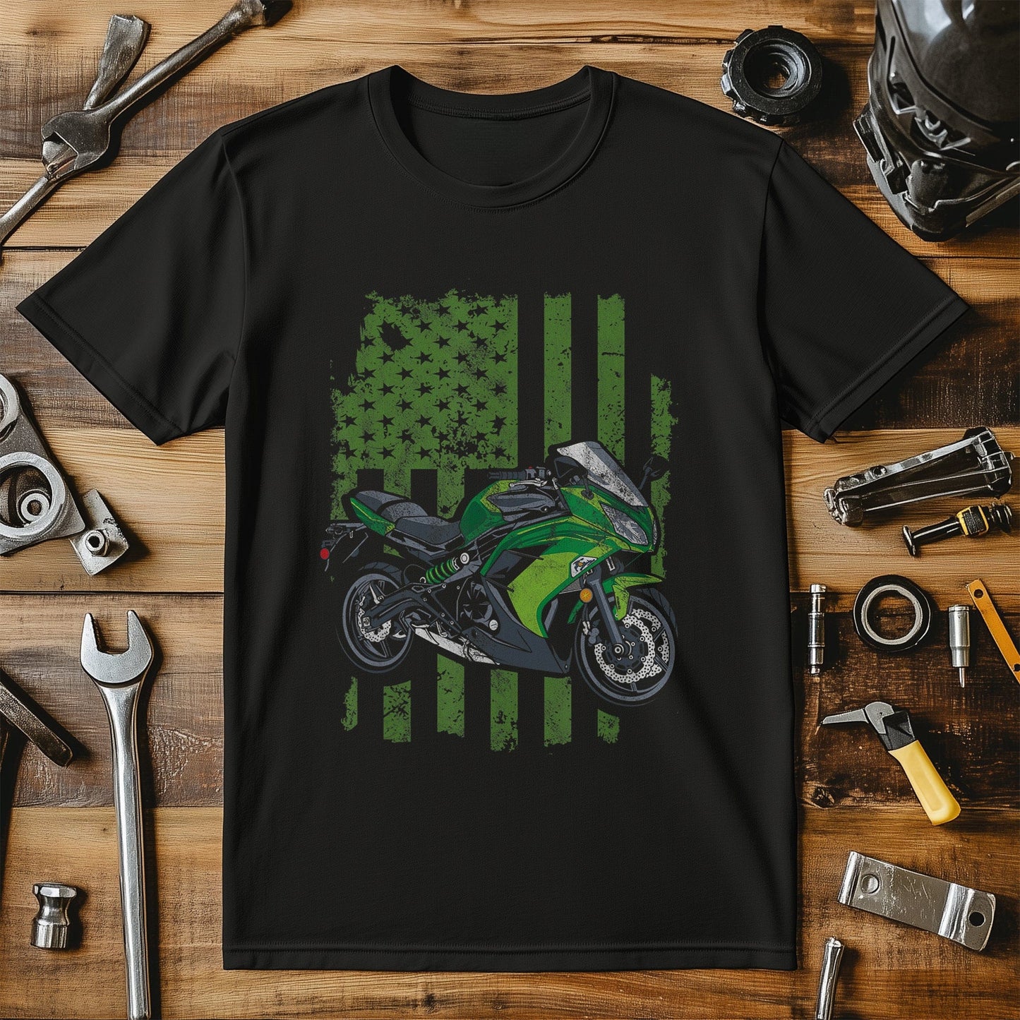 Green Distressed USA Flag T-Shirt