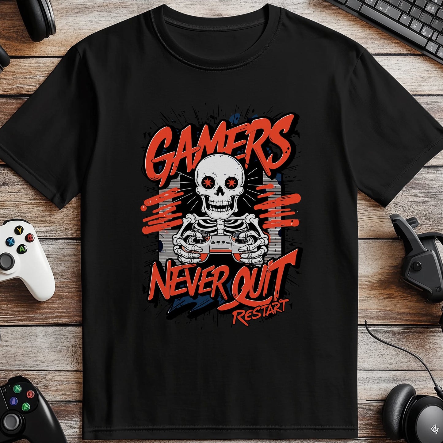 Gamer84 Skeleton Gamers Never Quit T-Shirt