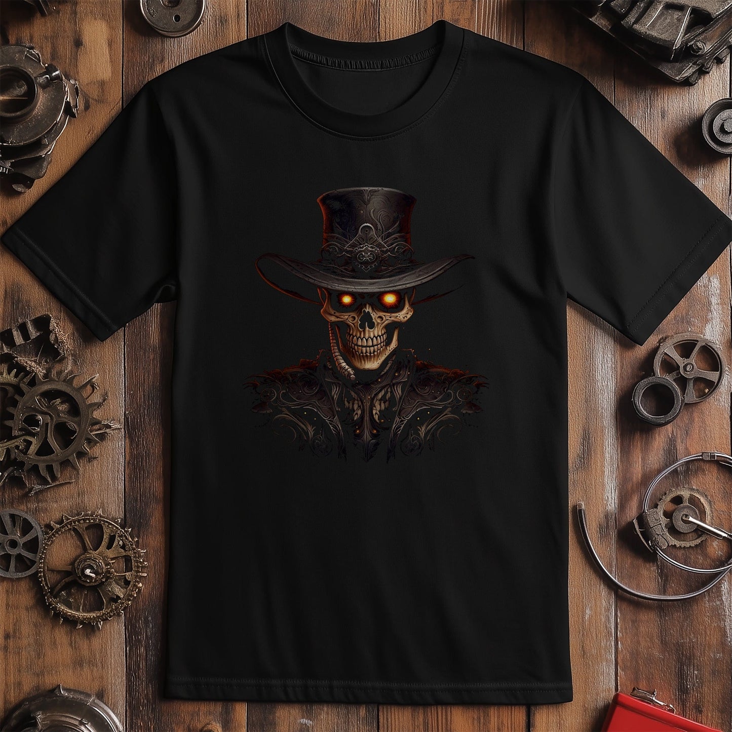 Detailed Skull Cowboy Hat T-Shirt -