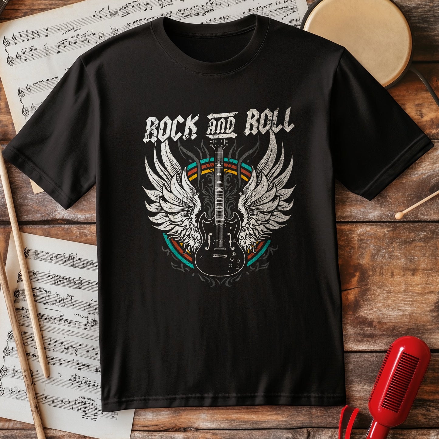 Rock and Roll Guitar Winged T-Shirt