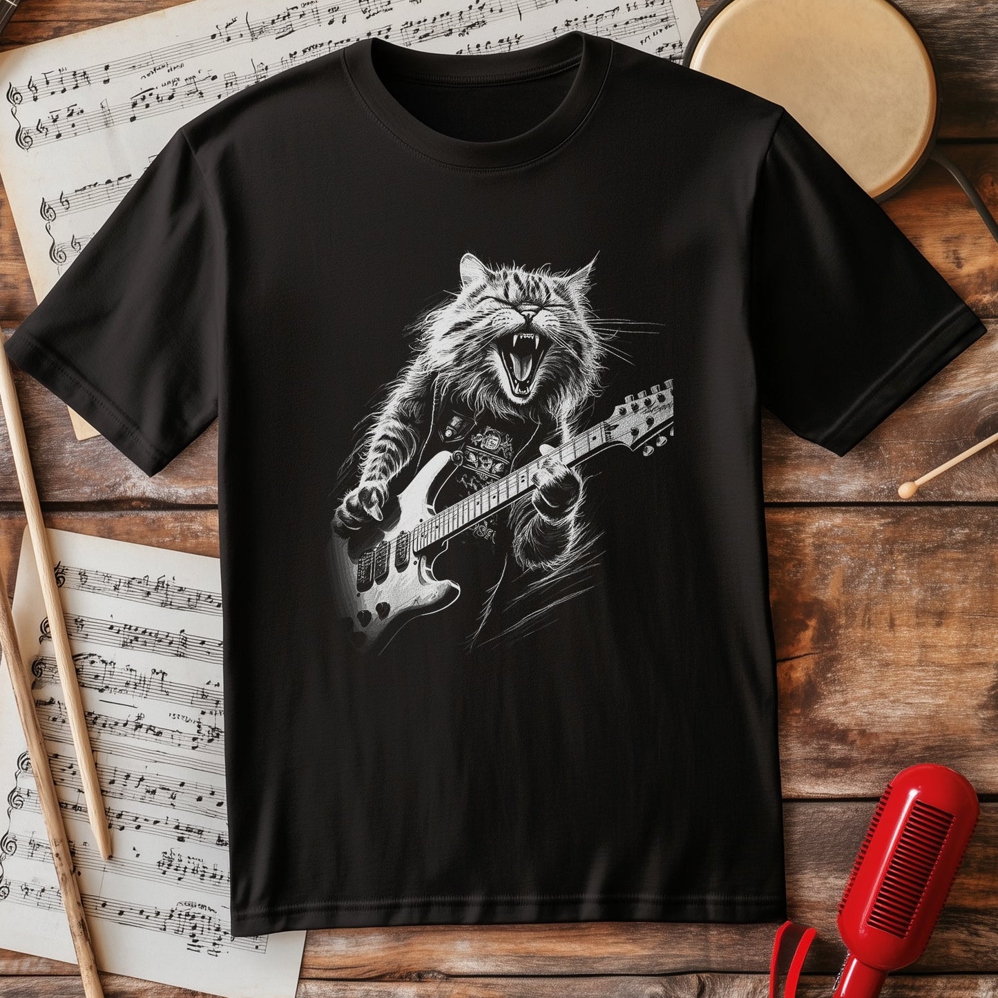 Rock Cat Playing Guitar T-Shirt
