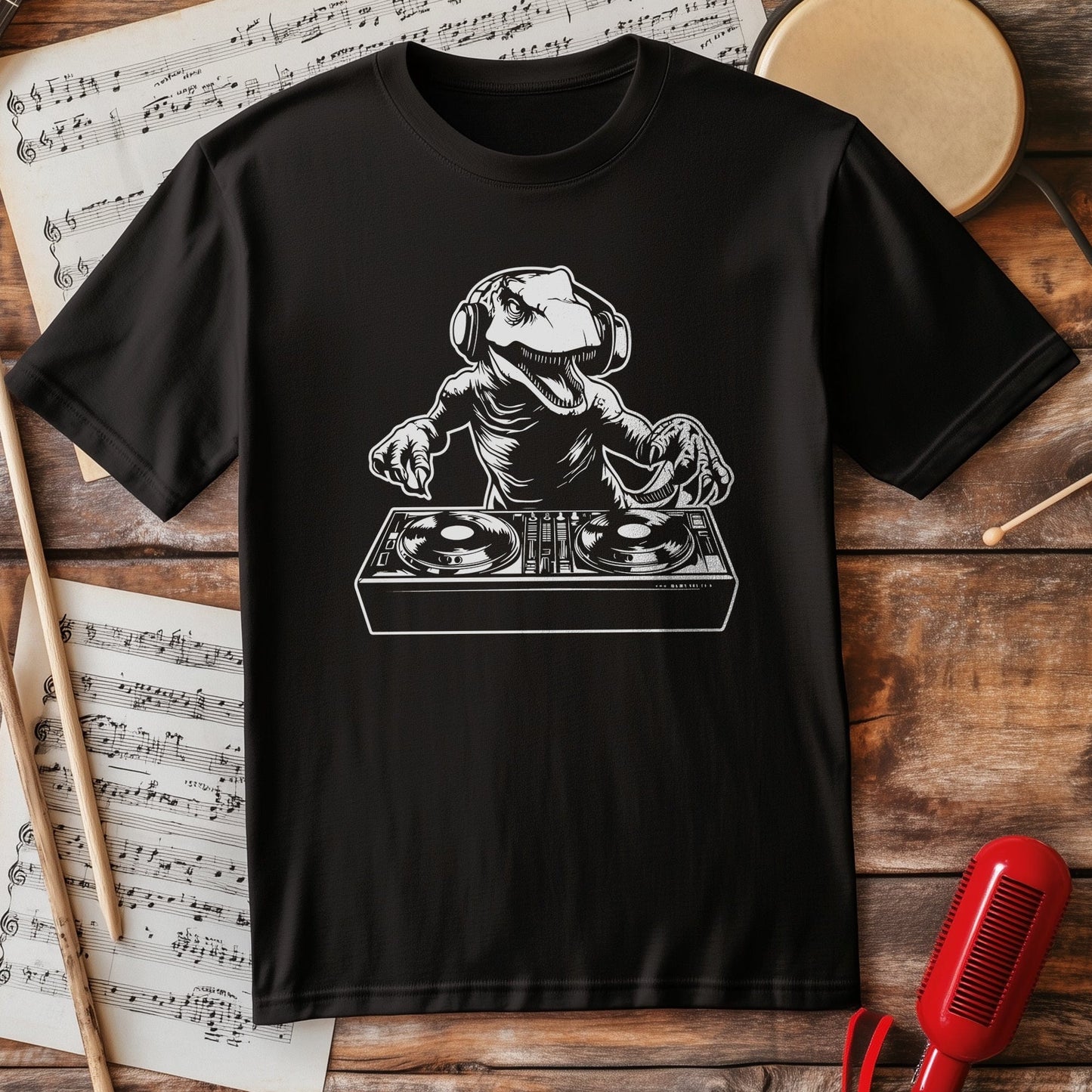 DJ Dino 1 - Turntable Tyrannosaurus T-shirt
